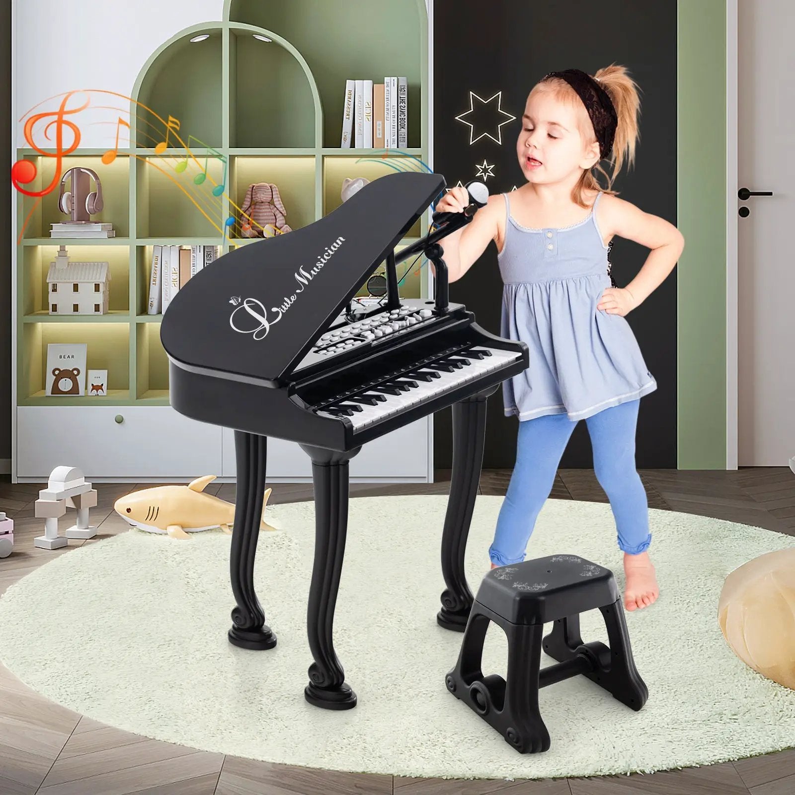 37 Keys Kids Piano Keyboard with Stool and Piano Lid by DirectDeals