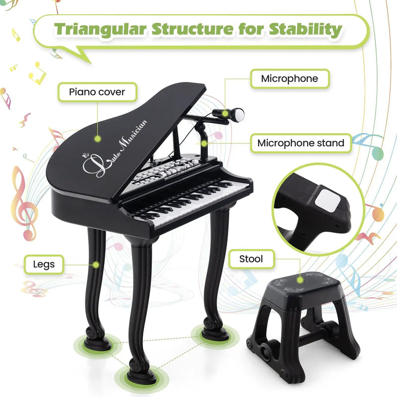 37 Keys Kids Piano Keyboard with Stool and Piano Lid by DirectDeals