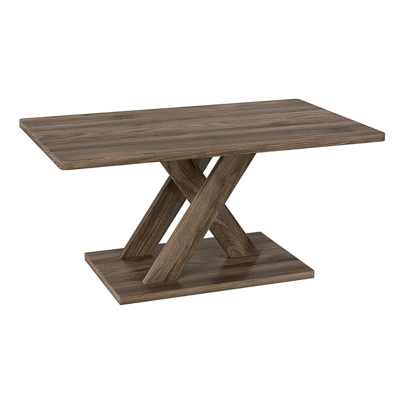 37.5 Inch Rectangular Coffee Table with Stable Base and Rubber Wood Connection for Living Room-Brown by DirectDeals