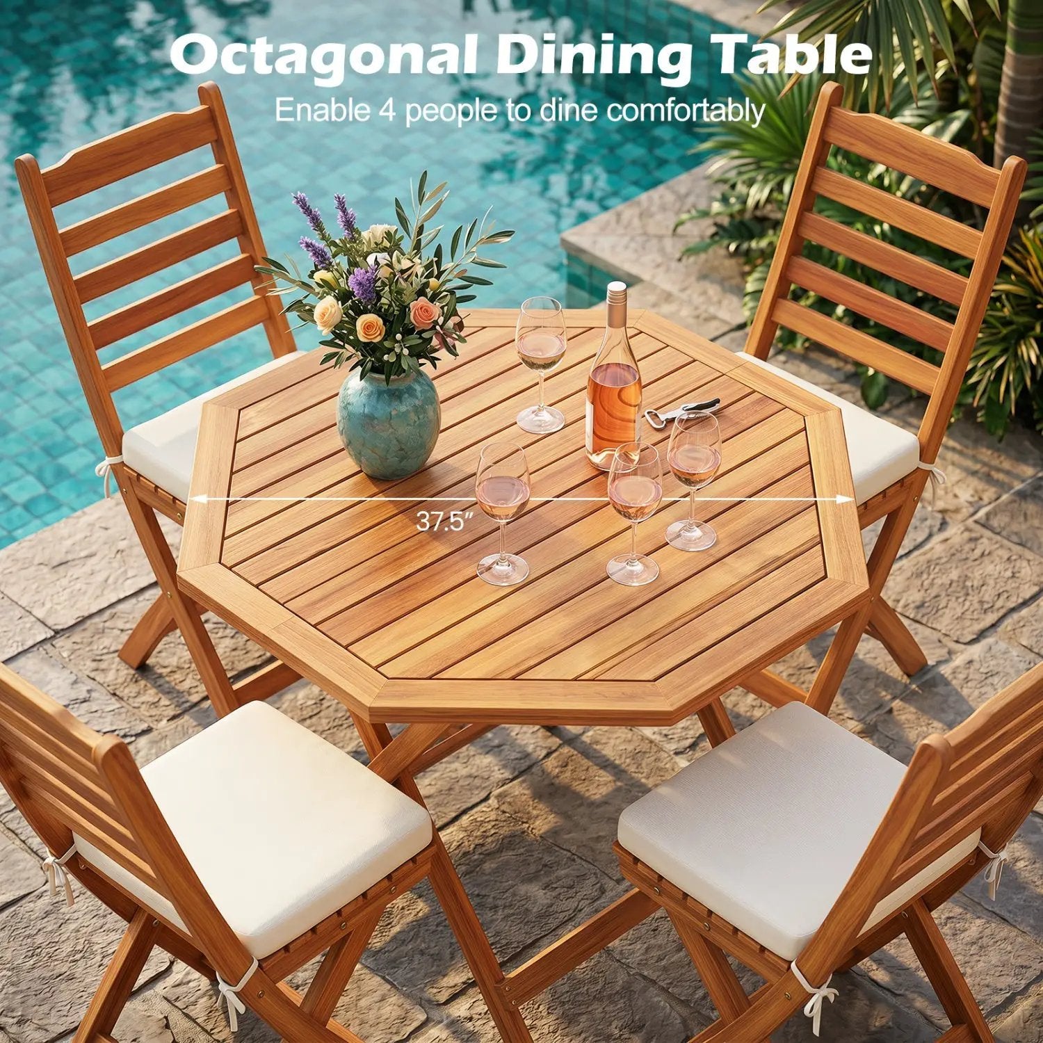 Octagonal Folding Patio Dining Table - Acacia Wood by DirectDeals