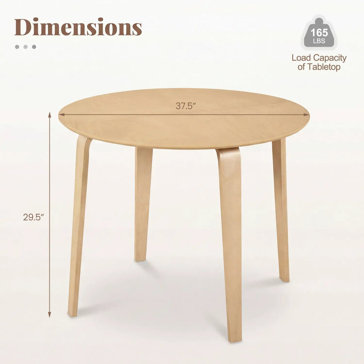 37.5" Round Dining Table with Rubber Wood Legs for Small Space, photo 5 of 16