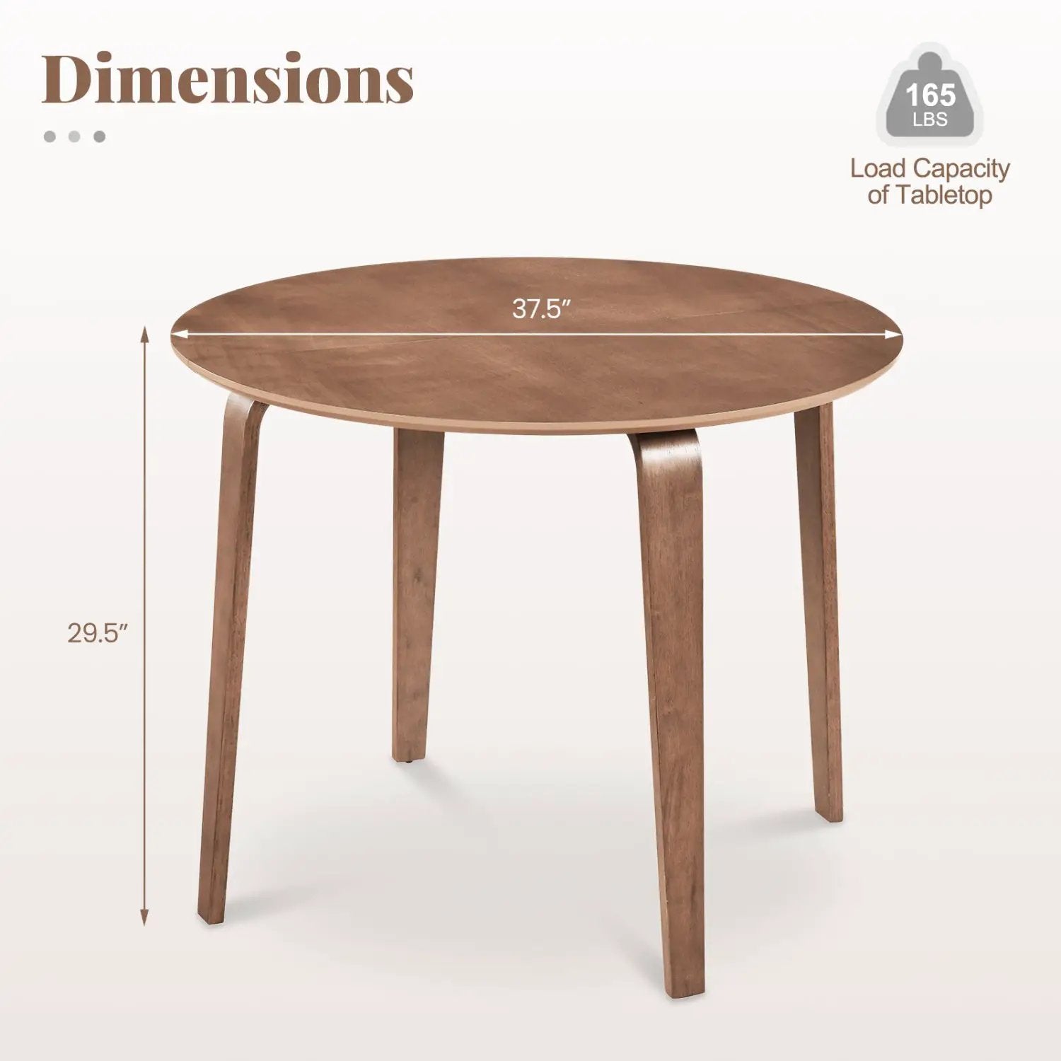 37.5" Round Dining Table with Rubber Wood Legs for Small Space by DirectDeals