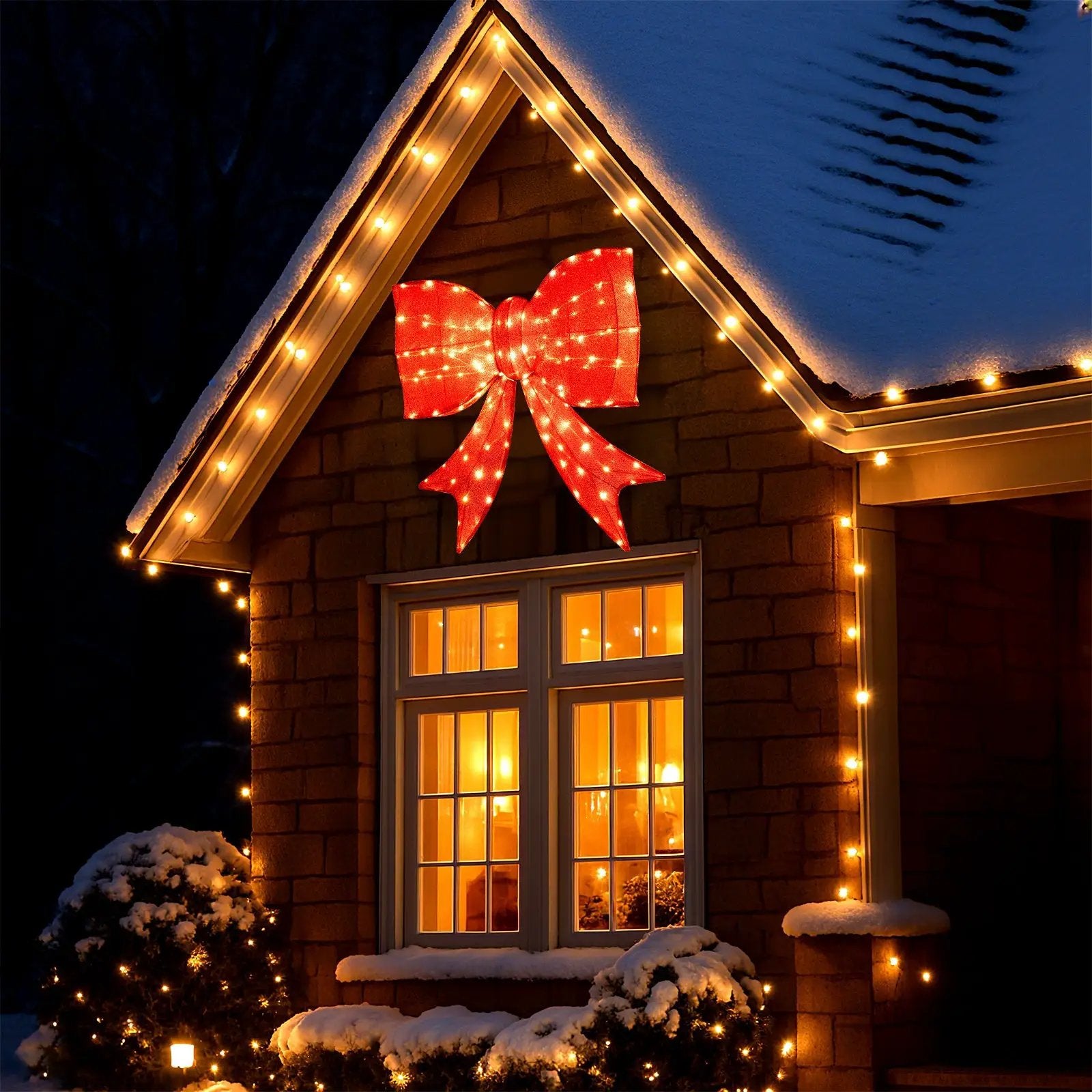 37 Inch Lighted Christmas Bow Decoration with Warm White LED Lights by DirectDeals