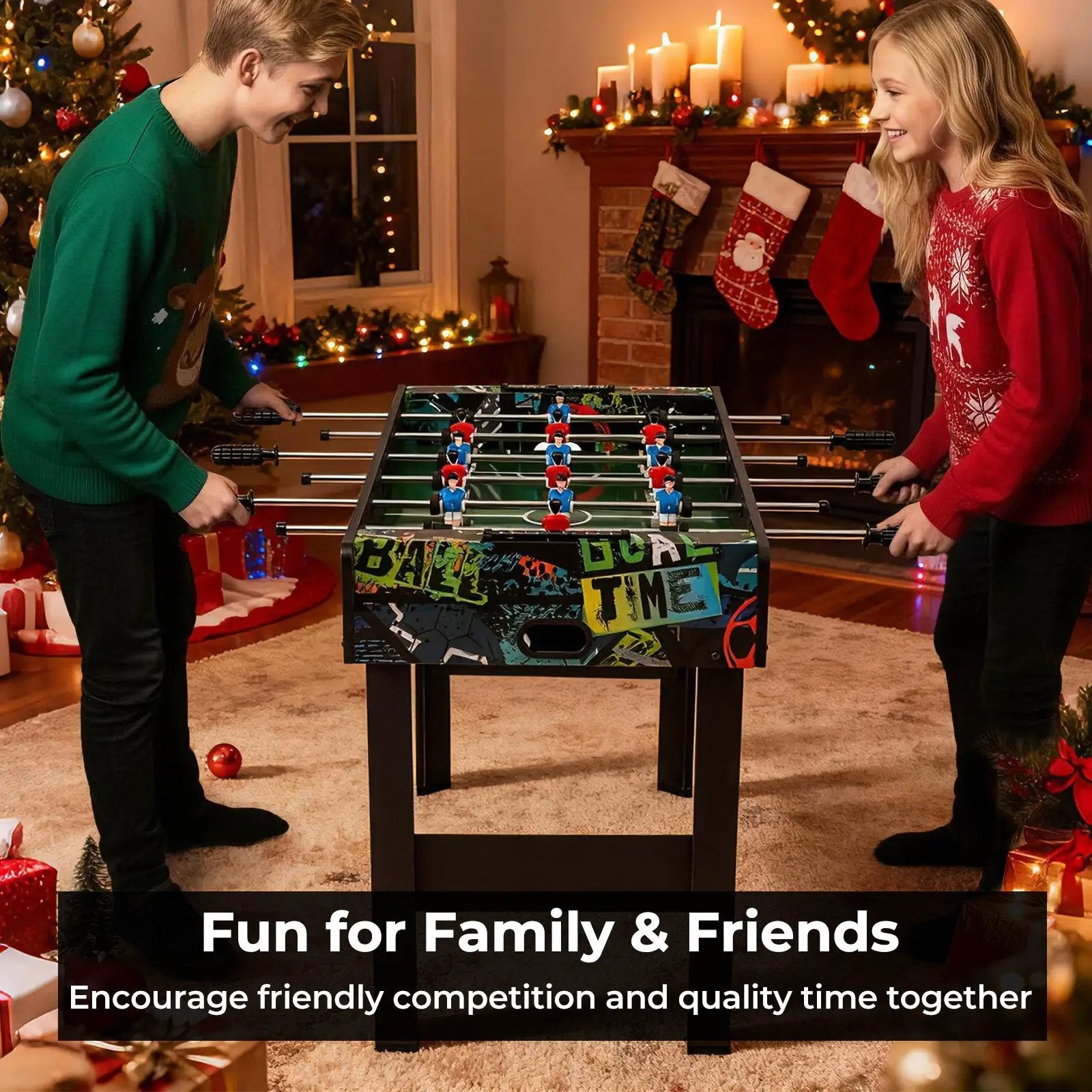 37 Inch Mini Foosball Table 2-in-1 Game Table with Detachable Legs for Tabletop-Black by DirectDeals