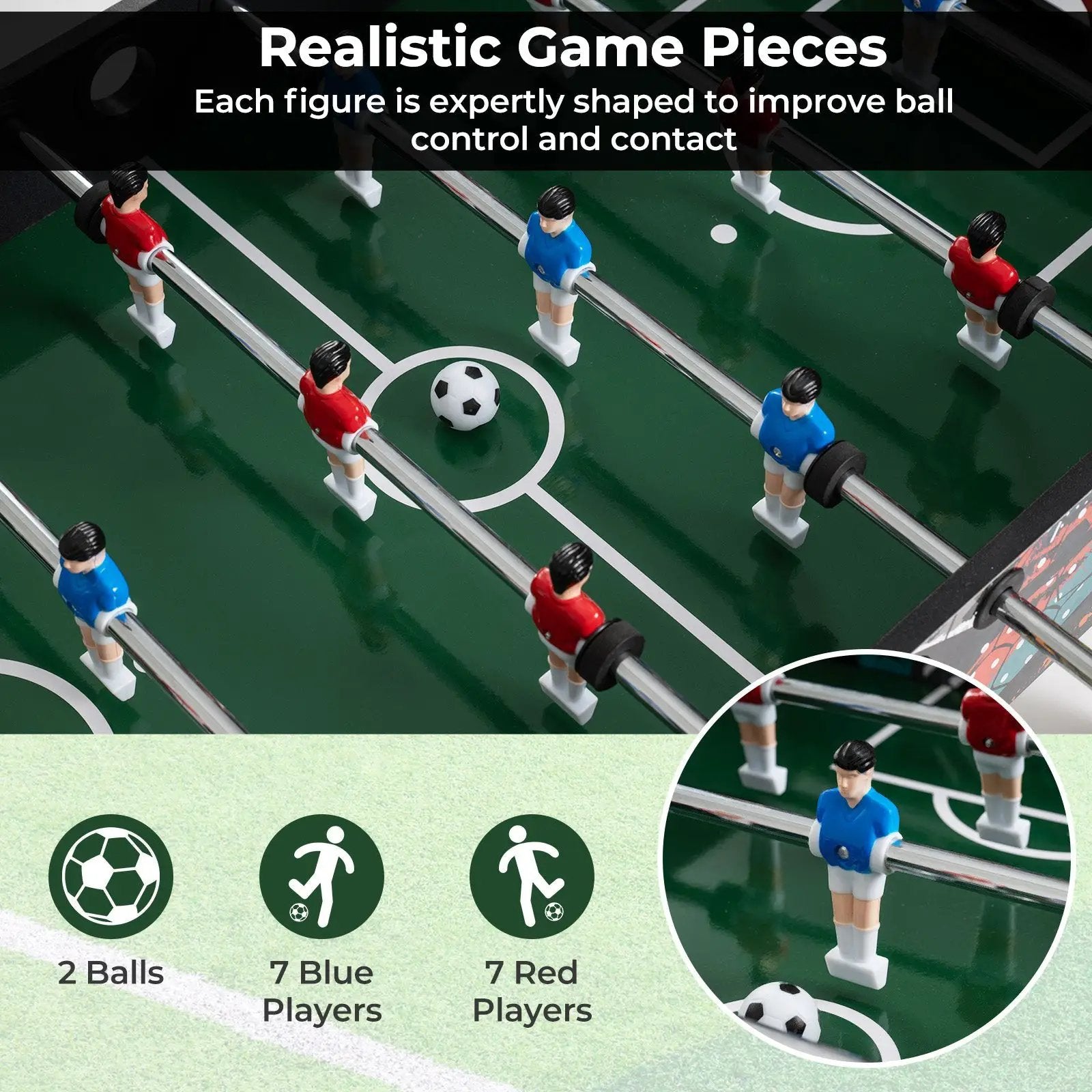 37 Inch Mini Foosball Table 2-in-1 Game Table with Detachable Legs for Tabletop-Black by DirectDeals