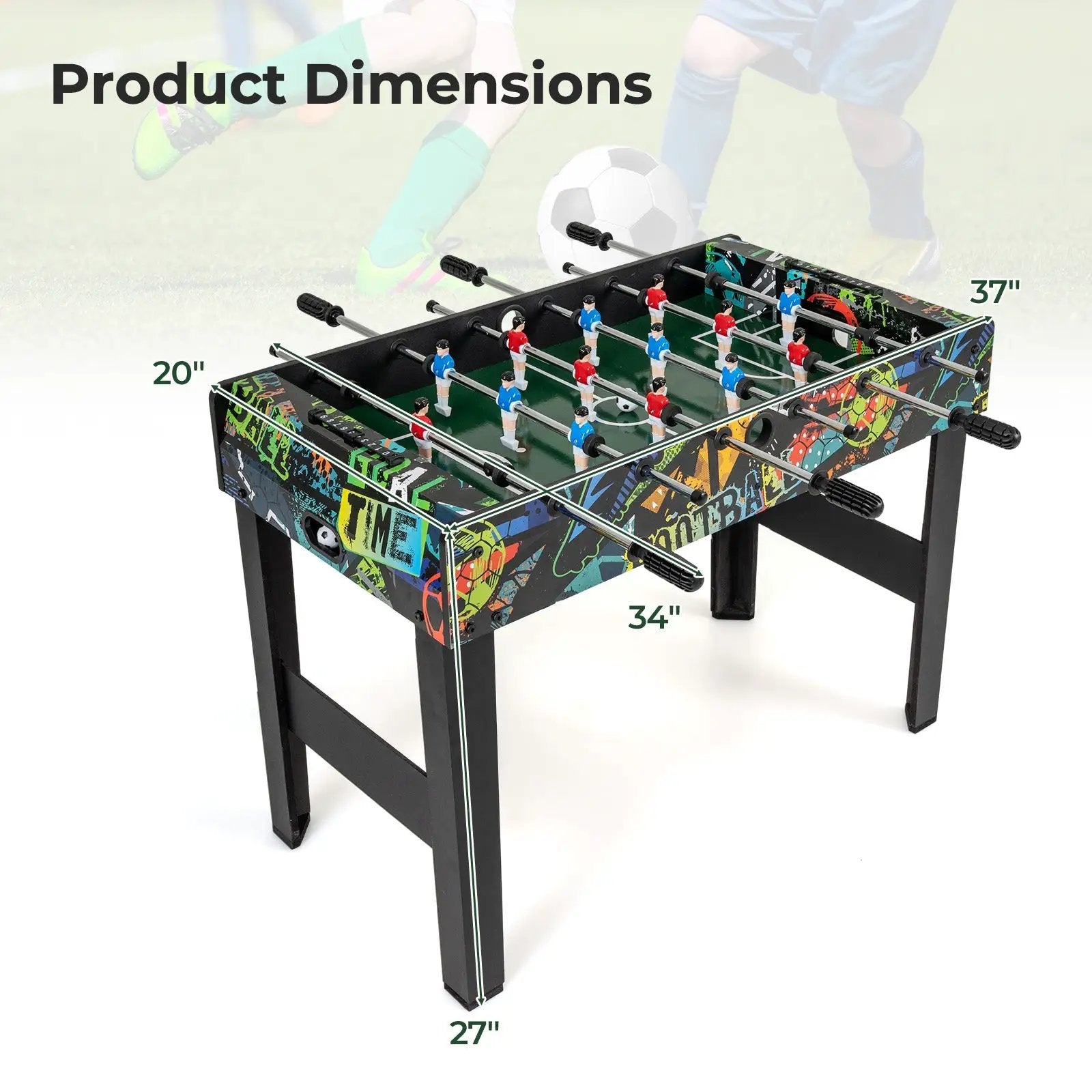 37 Inch Mini Foosball Table 2-in-1 Game Table with Detachable Legs for Tabletop-Black by DirectDeals