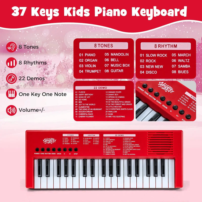 37 Keys Kids Piano Keyboard with 8 Rhythms and Microphone by DirectDeals