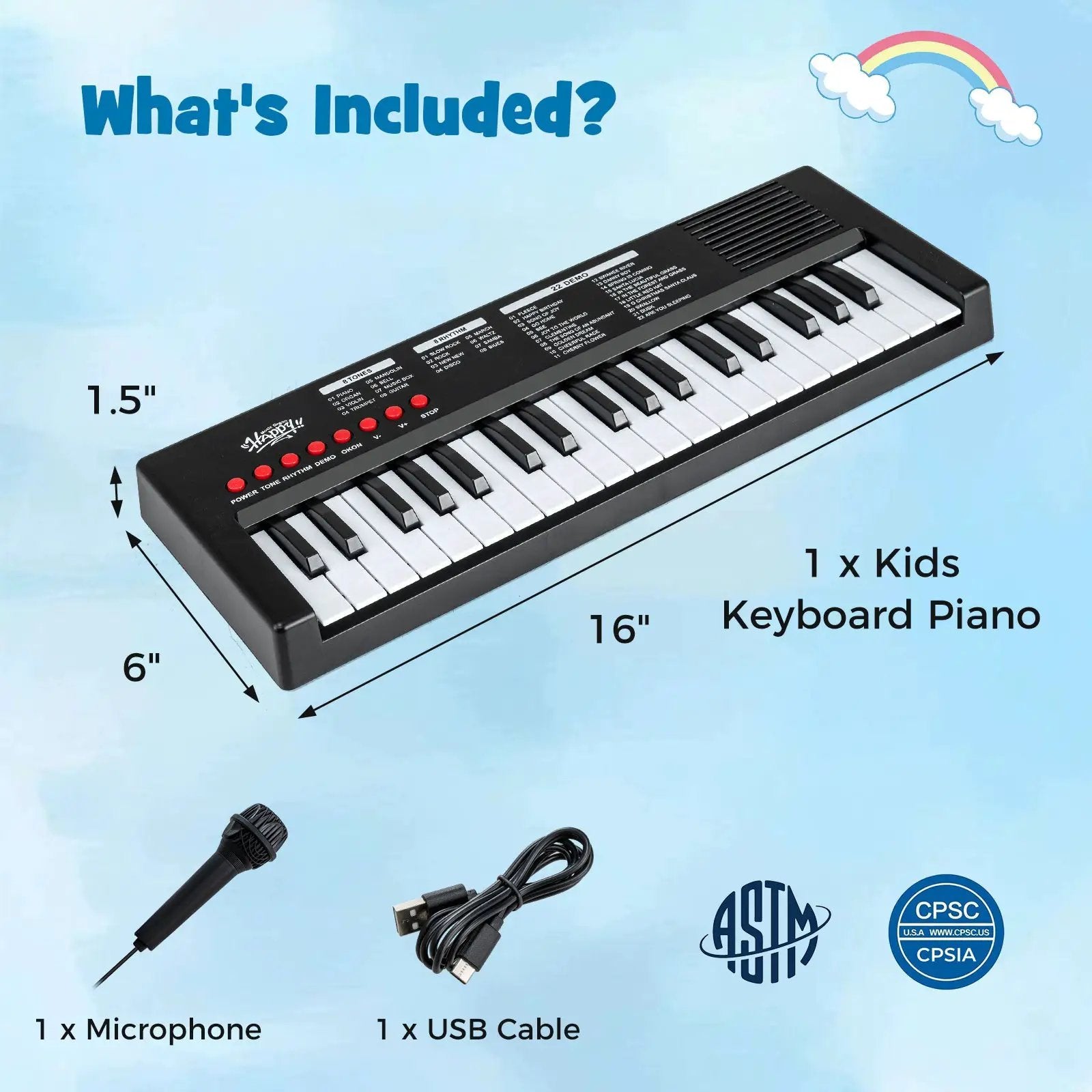 37 Keys Kids Piano Keyboard with 8 Rhythms and Microphone by DirectDeals