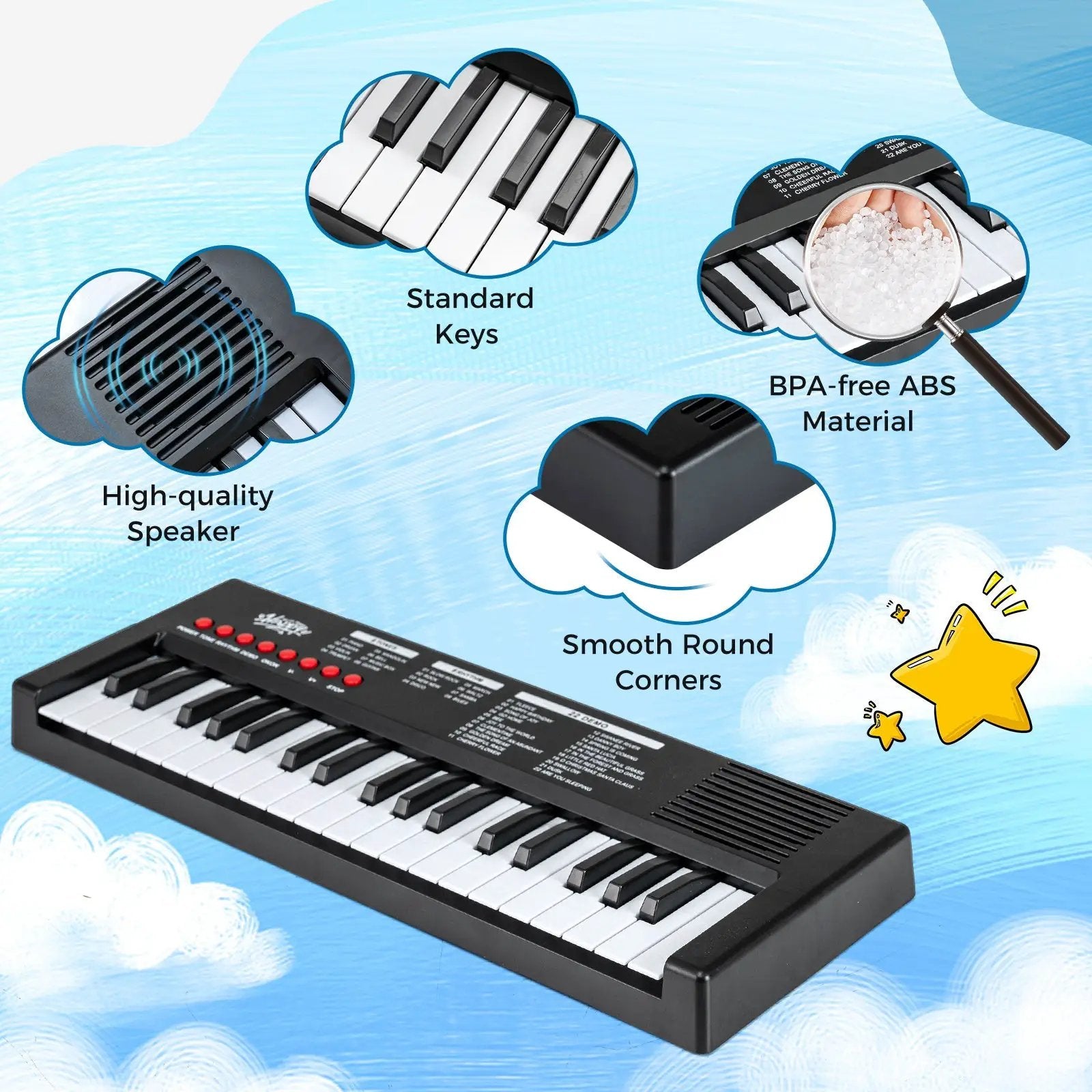 37 Keys Kids Piano Keyboard with 8 Rhythms and Microphone by DirectDeals
