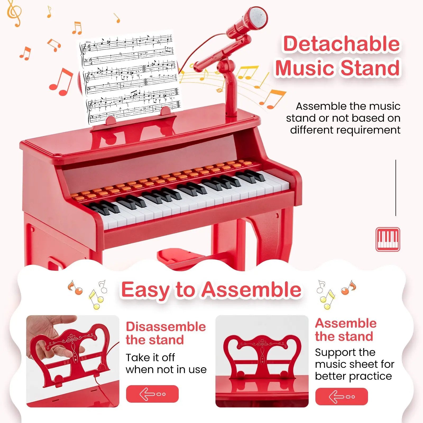 37 Keys Music Piano with Microphone Kids Piano Keyboard with Detachable Music Stand by DirectDeals