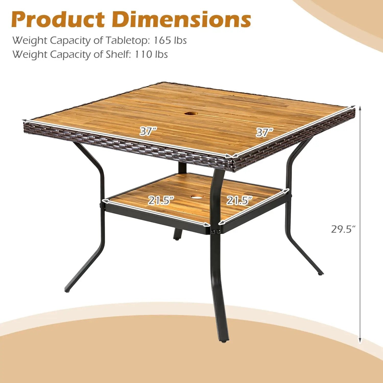 37" Square Outdoor Dining Table with Acacia Wood Top by DirectDeals