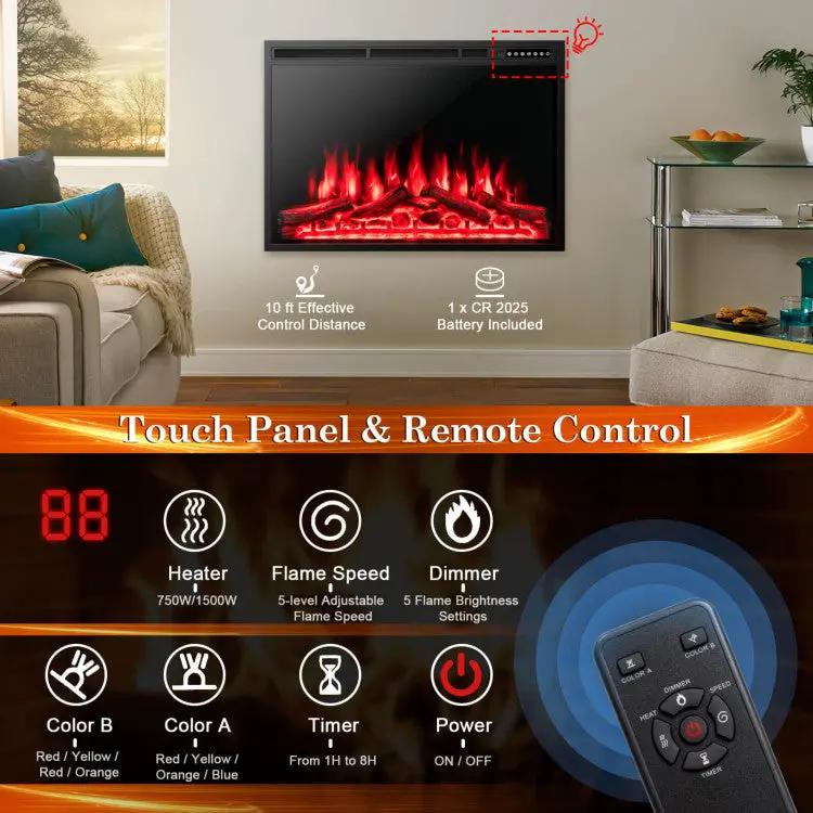 34/37 Inch Electric Fireplace Recessed with Adjustable Flames by DirectDeals
