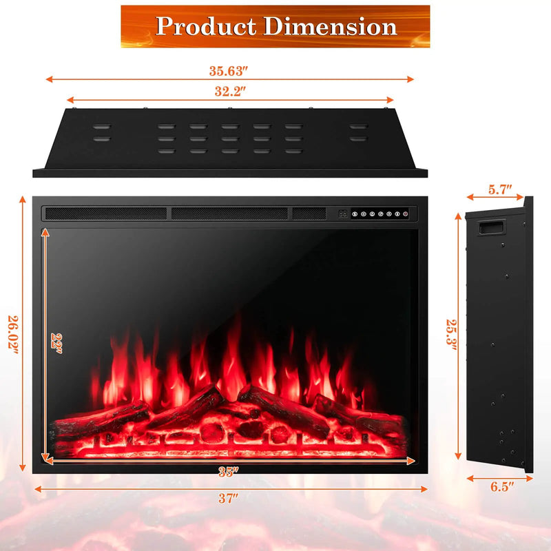Electric Fireplace Recessed 34/37 Inch with Adjustable Flames by DirectDeals
