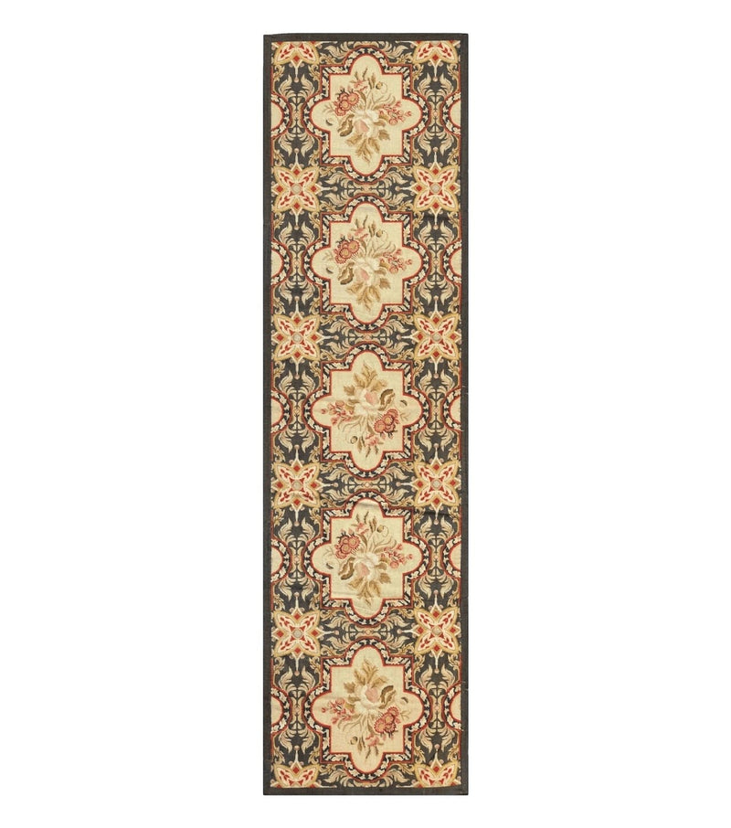 Needlepoint Runner Rug 2.7 x 9.7, European French Design, Wool, Handmade, Vintage by Jewel Rugs