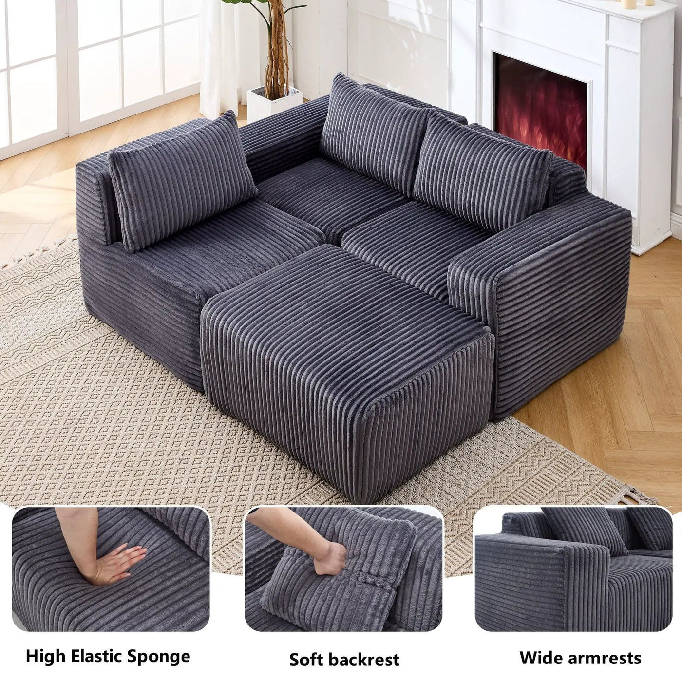 L - Shape Modern Minimalist Modular Sectional Sofa, Upholstered Cloud Couch With Deep Seats by Unique Piece Furniture