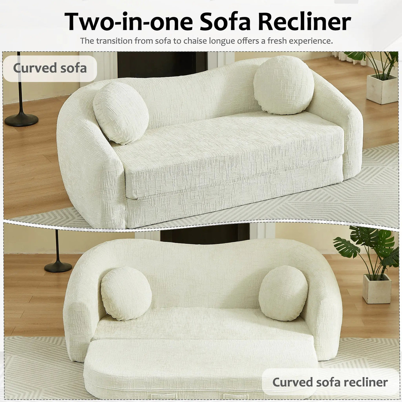86-Inch Curved Convertible Sofa Recliner by HouseOfZazla
