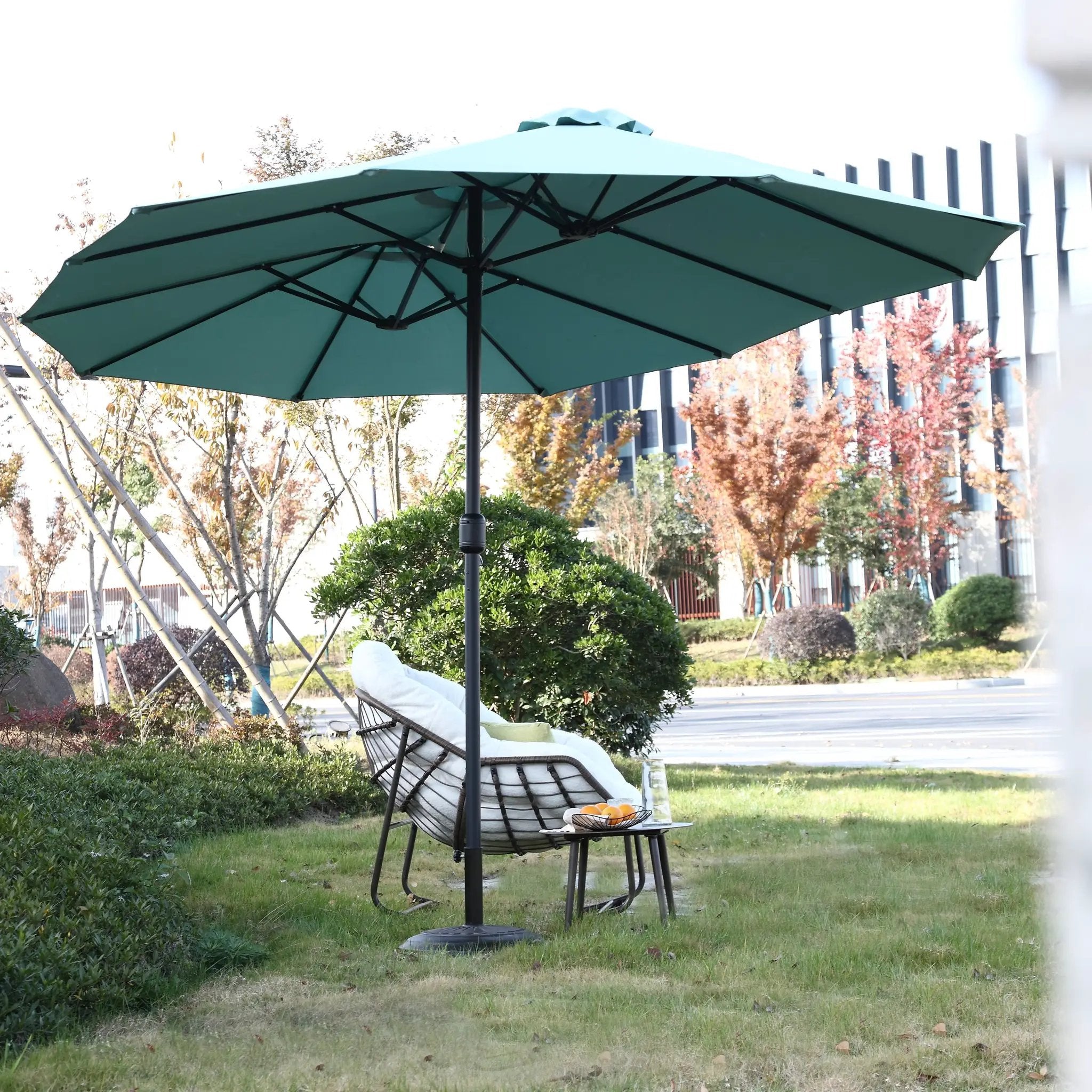 14.8 Ft Double Sided Outdoor Umbrella Rectangular Large with Crank (Light Green) (No Base) by HouseOfZazla