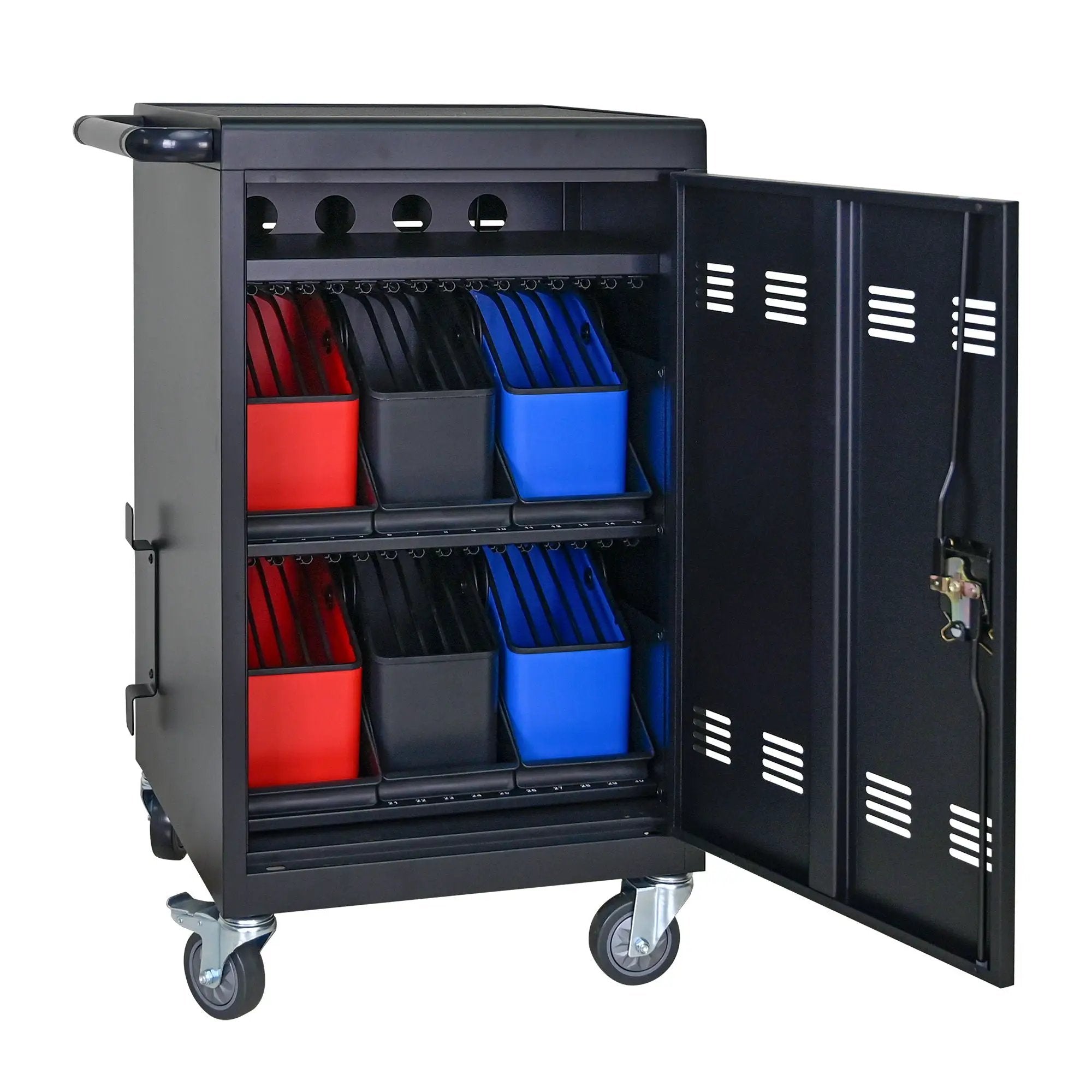 32 Bit Device Charging Trolley For Tablets And Laptops With Cable Management, Removable Doors - Matte Black by HouseOfZazla