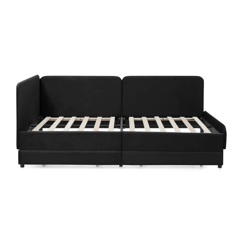 Upholstered Platform Bed Frame With 2 Storage Drawers And Adjustable Sofa Bed