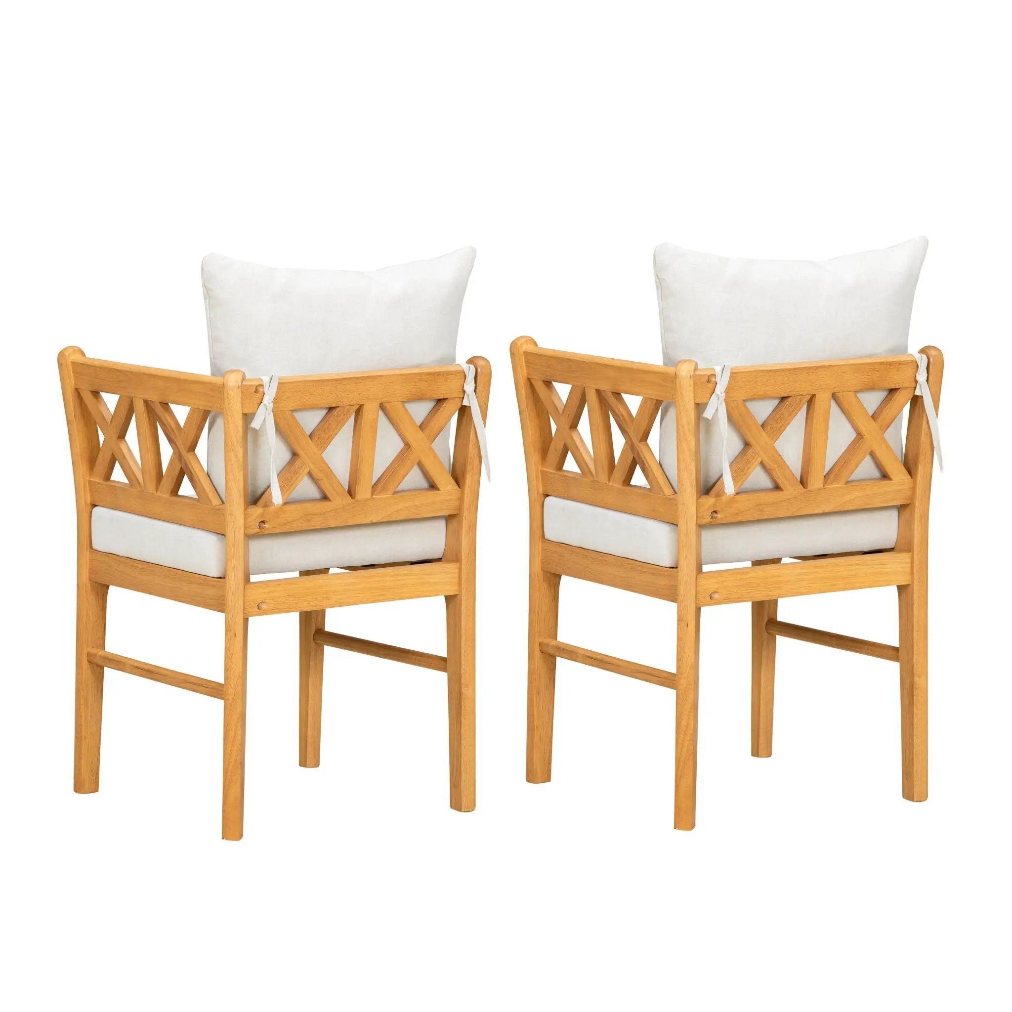 Farmhouse Modern Dining Corner Chairs (Set of 2) With Handwoven Rattan Backrests And Solid Wood Legs - Natural / White by HouseOfZazla