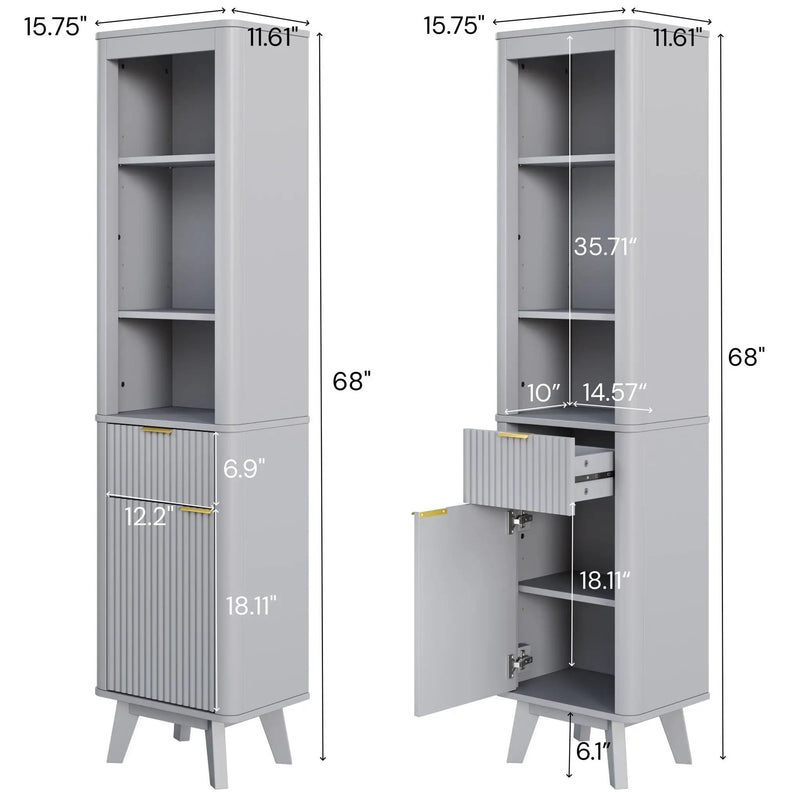 Tall Bathroom Storage Cabinet With Adjustable Shelves And 1 Drawer & Door by HouseOfZazla