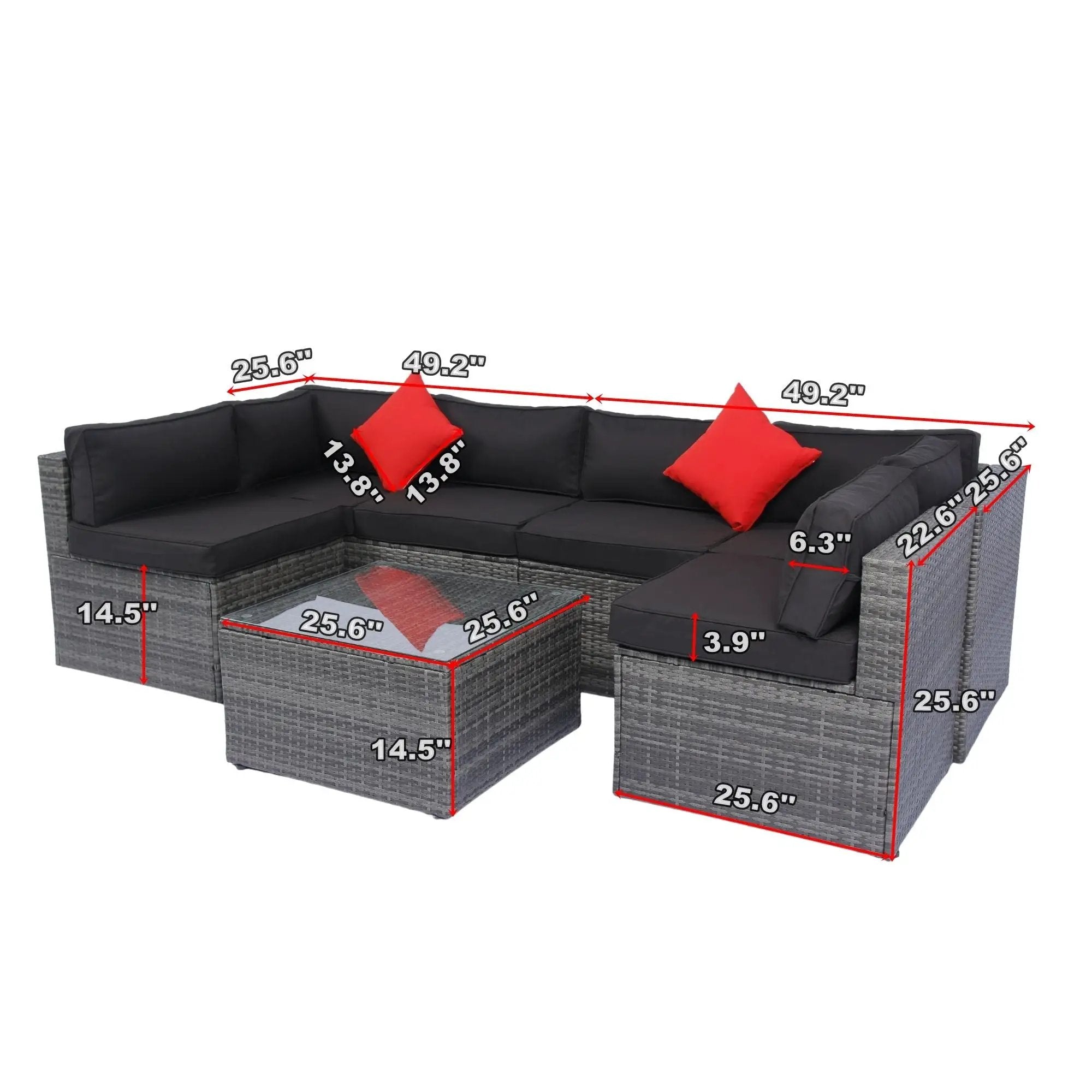5 Pieces Rattan Sectional Outdoor Furniture Cushioned U Sof Set With 2 Pillow - Gray / Black by HouseOfZazla