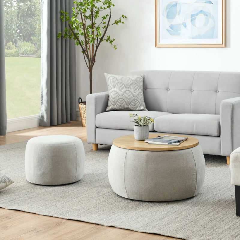 Round Storage Ottoman, 2 In 1 Function, End Table And Ottoman by Unique Piece Furniture