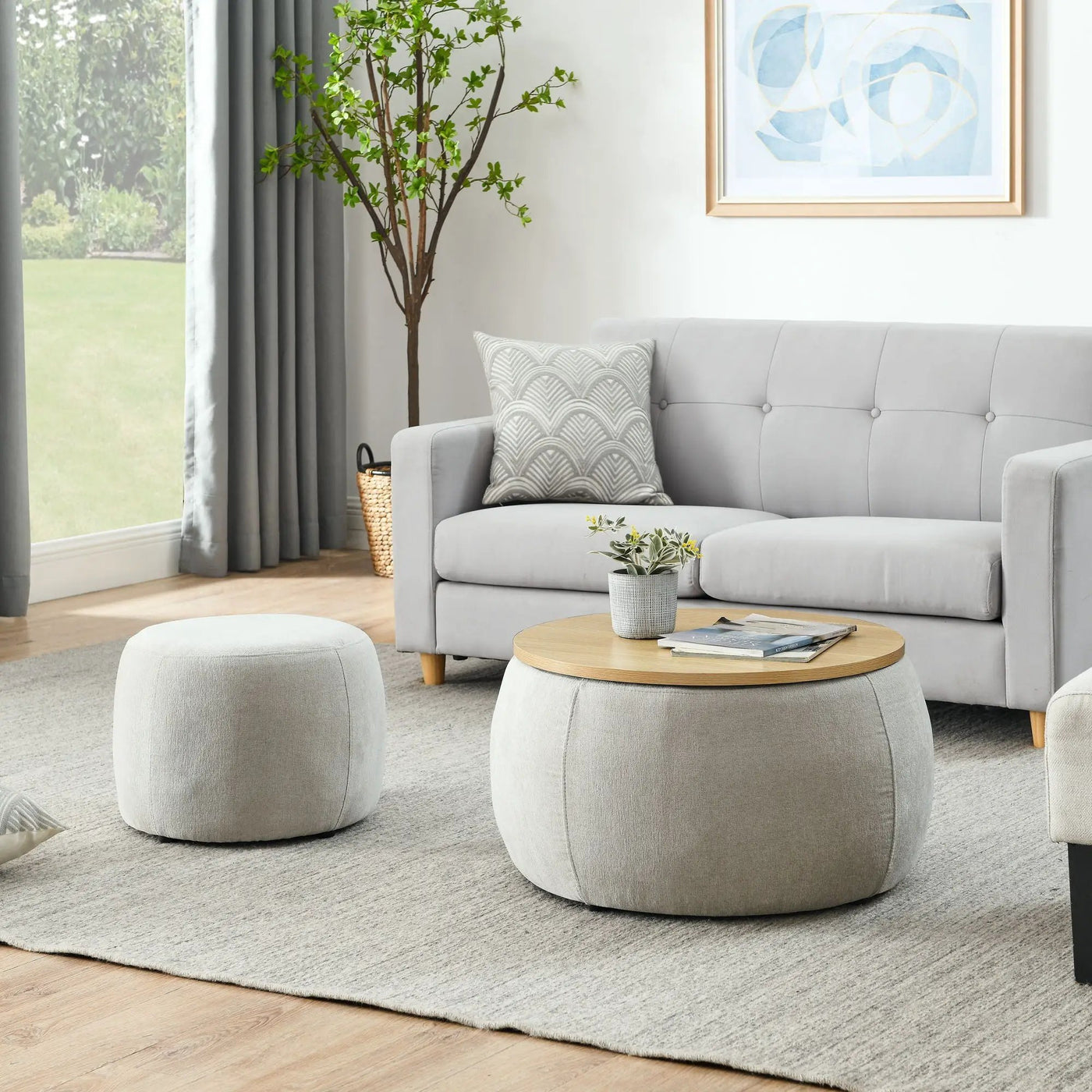 Round Storage Ottoman, 2 In 1 Function, End Table And Ottoman by Unique Piece Furniture