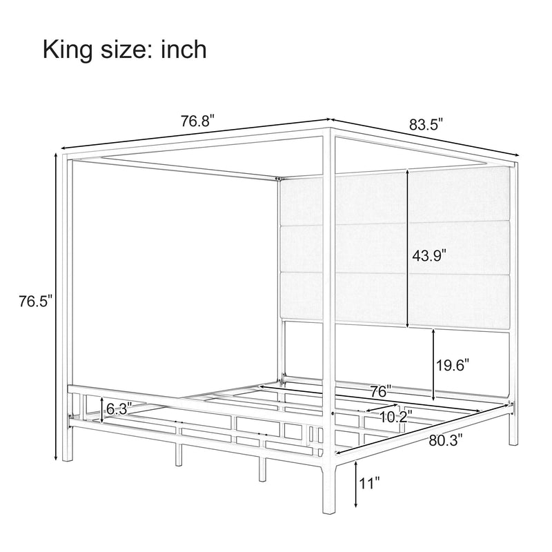 Canopy Bed With Tall Upholstered Headboard, 4 Poster Frame by HouseOfZazla