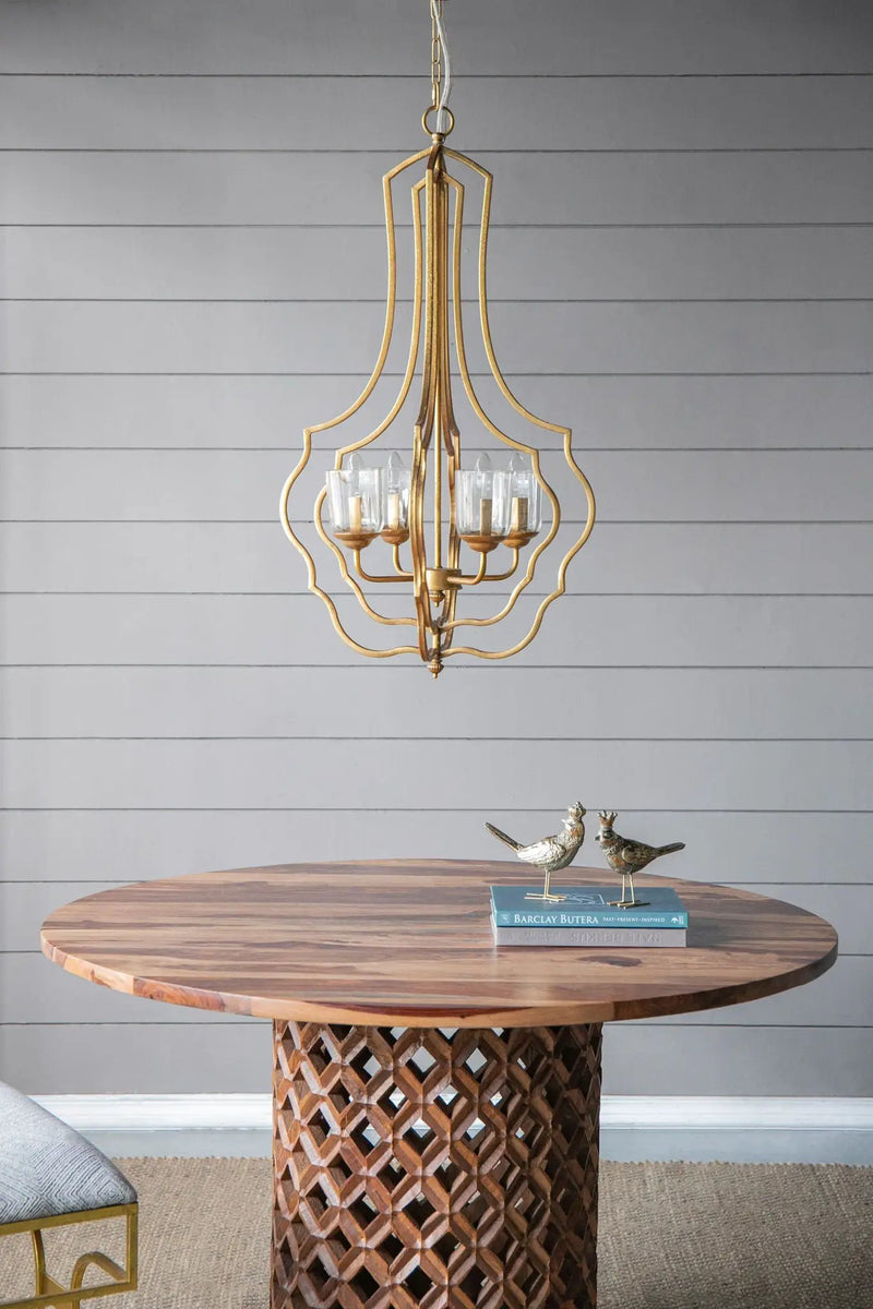4 Light Metal Chandelier, Hanging Light Fixture With Adjustable Chain For Kitchen, Bulb Not Included - Gold by HouseOfZazla
