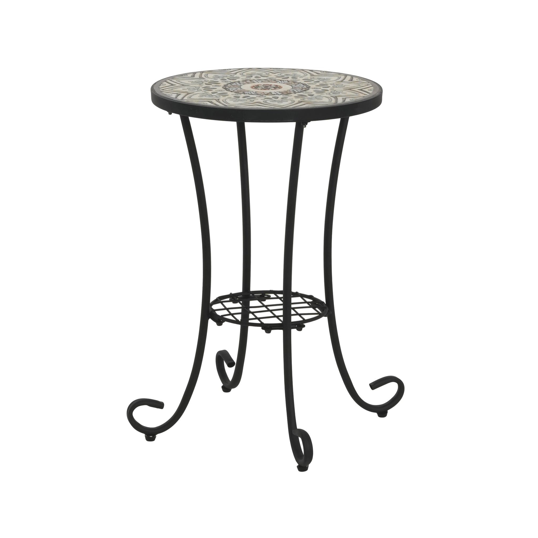 Patio Side Table with Shelf, Brown and Black by HouseOfZazla