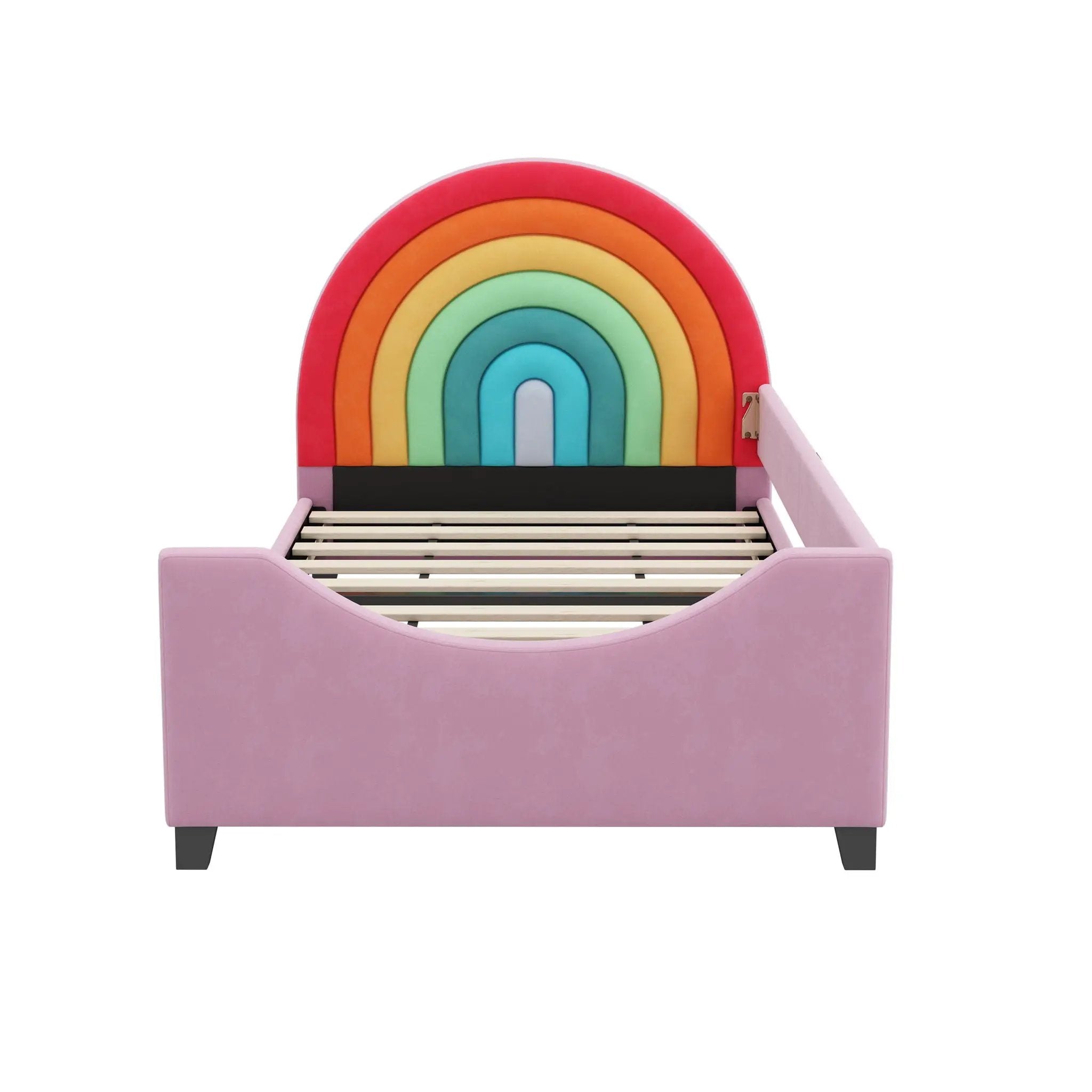 Rainbow Upholstered Twin Daybed Low To The Ground Design Cute Style Princess Bed - Colorful / Pink by HouseOfZazla