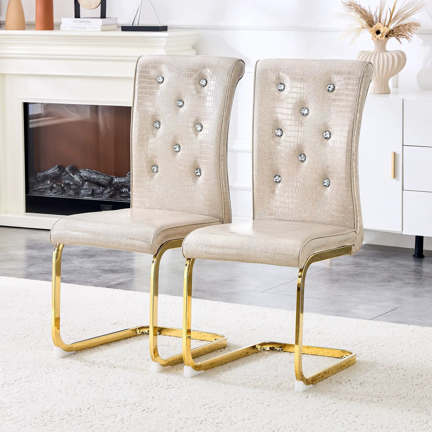 Elegant Design Alligator Skin Upholstered Dining Chairs by Unique Piece Furniture
