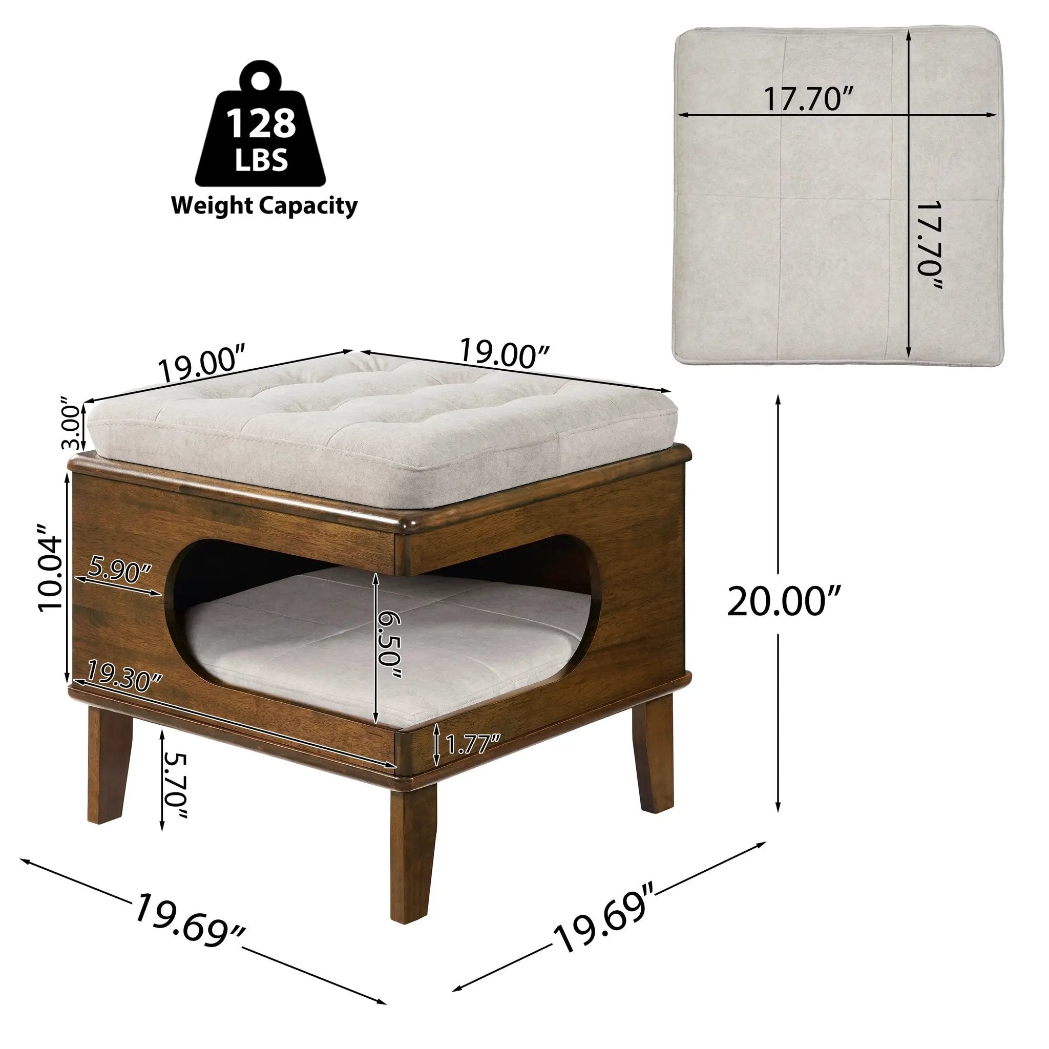 Letitia Rubber Wood Cat Bed Ottoman by HouseOfZazla