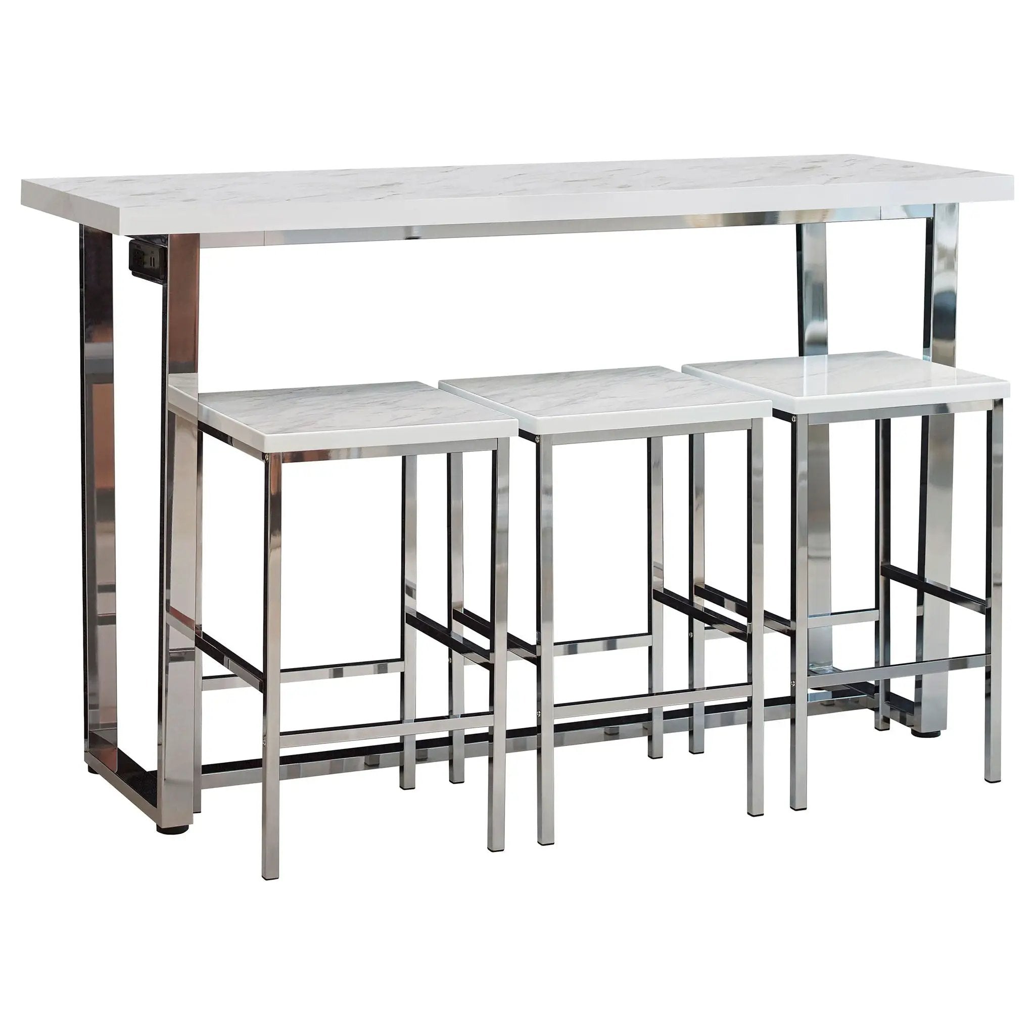 Ledesma - 4 Piece Counter Height Dining Set And Built In Power Unit - White Marble