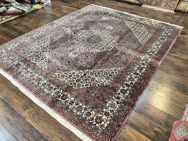 Indo Persian Bidjar Rug 8x10, Purple and Ivory Hand Knotted Wool Vintage Oriental Carpet, Herati Mahi Pattern, 8 x 10 Traditional Fine Rug by Jewel Rugs
