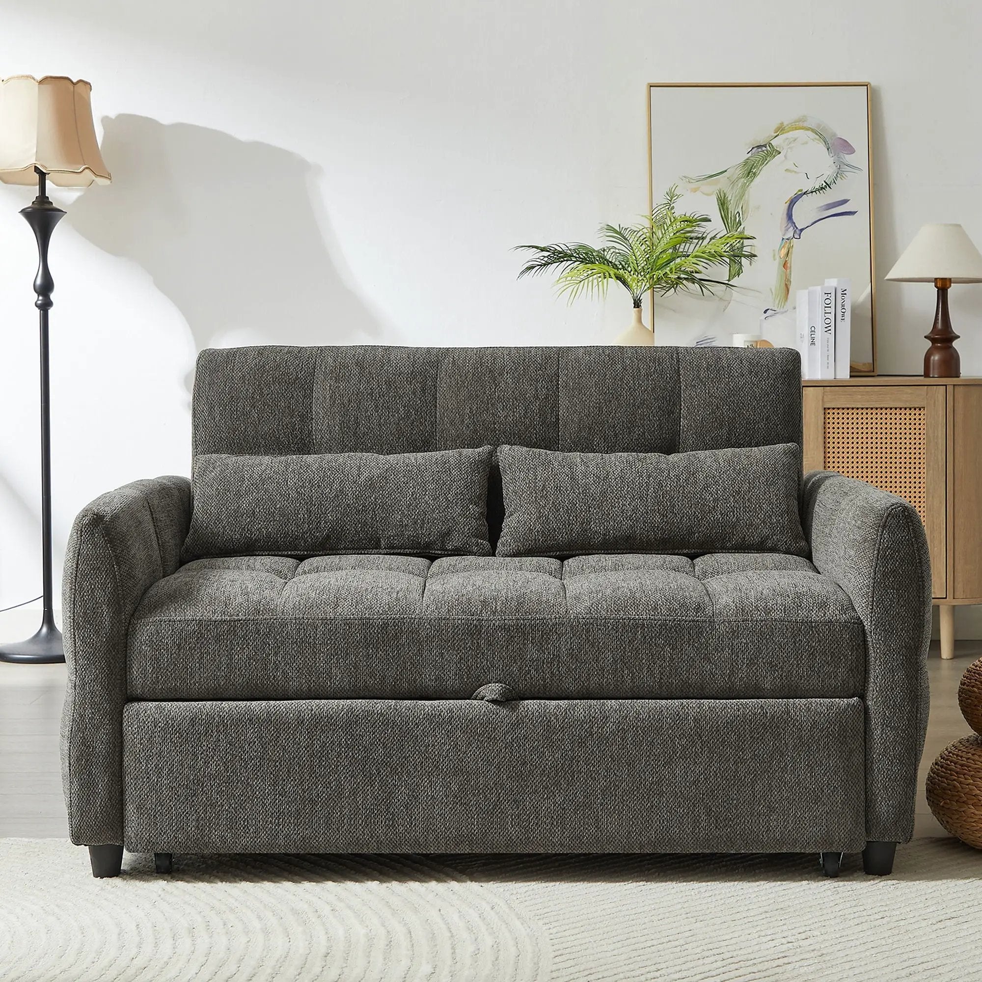 Loveseat Sofa Pull-Out Bed With Adjustable Backrest, 3 USB Ports And 2 Lumbar Pillows For Living Room by HouseOfZazla