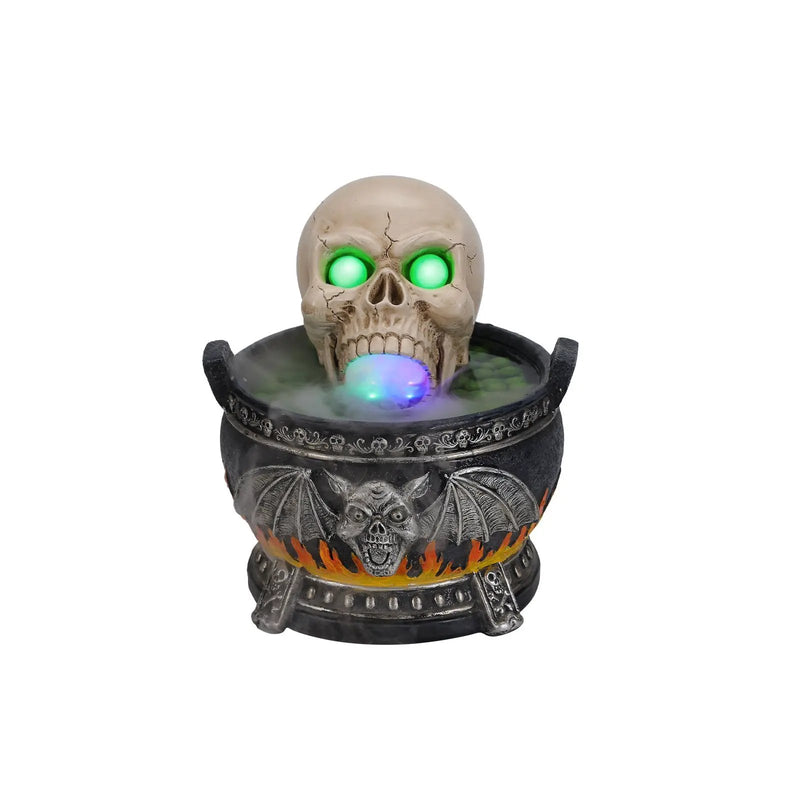 Halloween Skull Cauldron Statue with LED Light and Smoke Fog Effect by HouseOfZazla