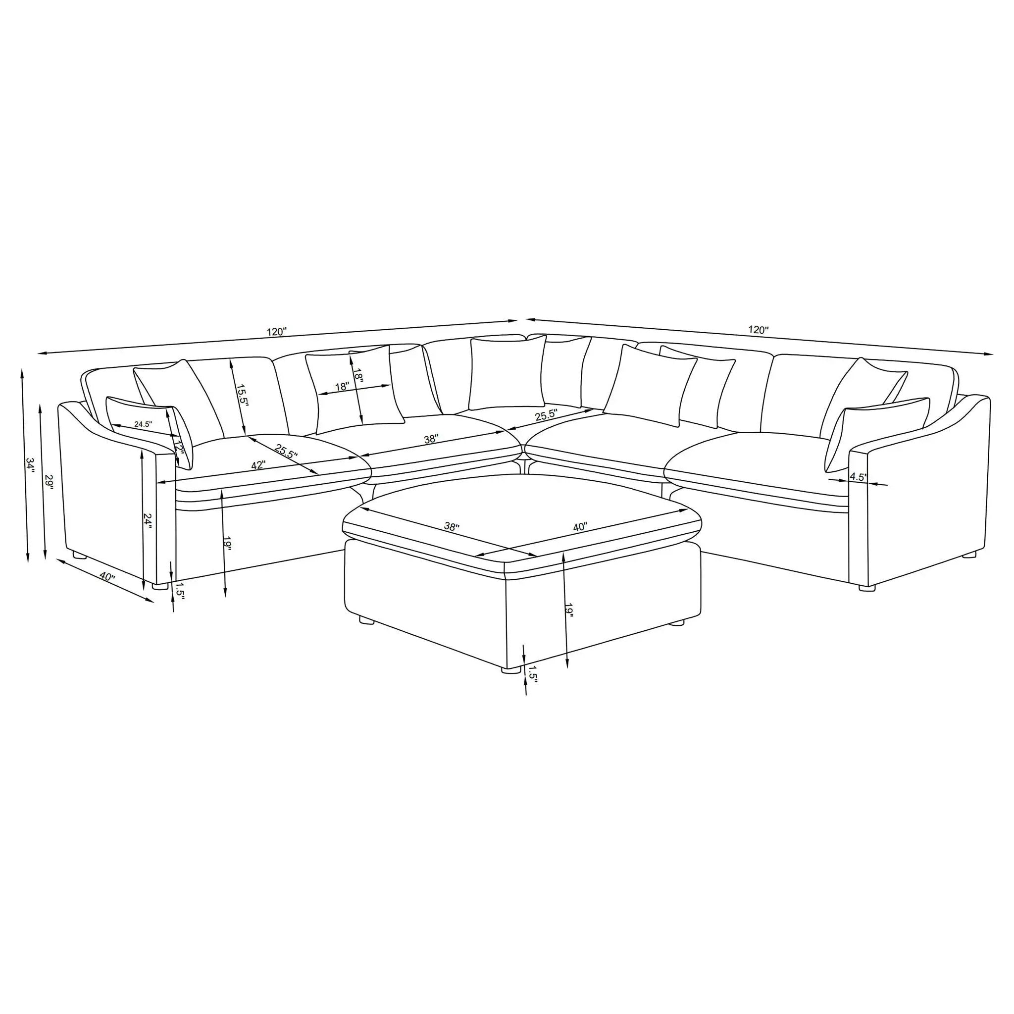 6 Piece Upholstered Modular Sectional Sofa With Reversible Cushions And Ottoman - Charcoal by HouseOfZazla