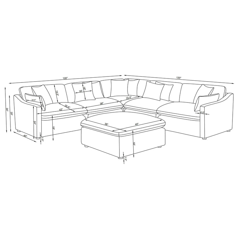 6 Piece Upholstered Modular Sectional Sofa With Reversible Cushions And Ottoman - Charcoal by HouseOfZazla