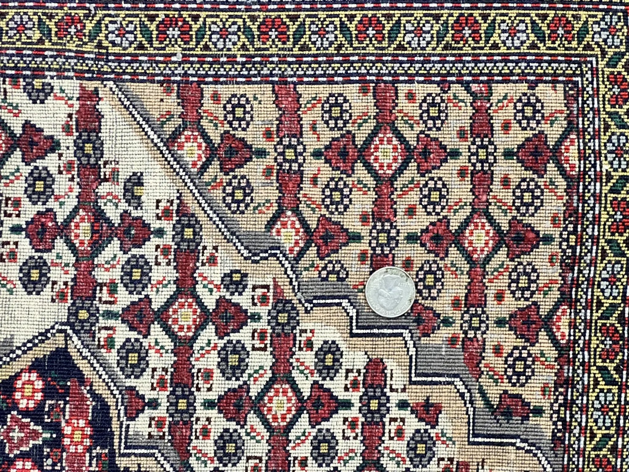 Afghan Rug 4x5, Wool with Silk Highlights, Very Fine Hand Knotted Vintage Oriental Carpet, Herati Pattern, Persian Rug, Bidjar Rug, 400 KPSI by Jewel Rugs