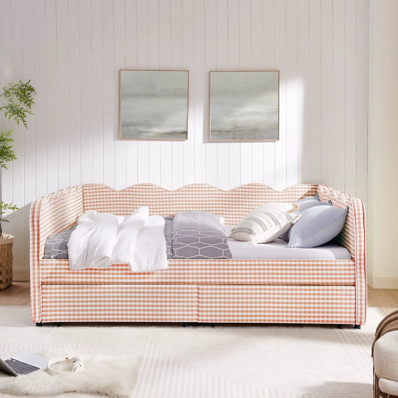 Gingham Daybed With USB Charging Port, Wave-Shaped Design by Unique Piece Furniture