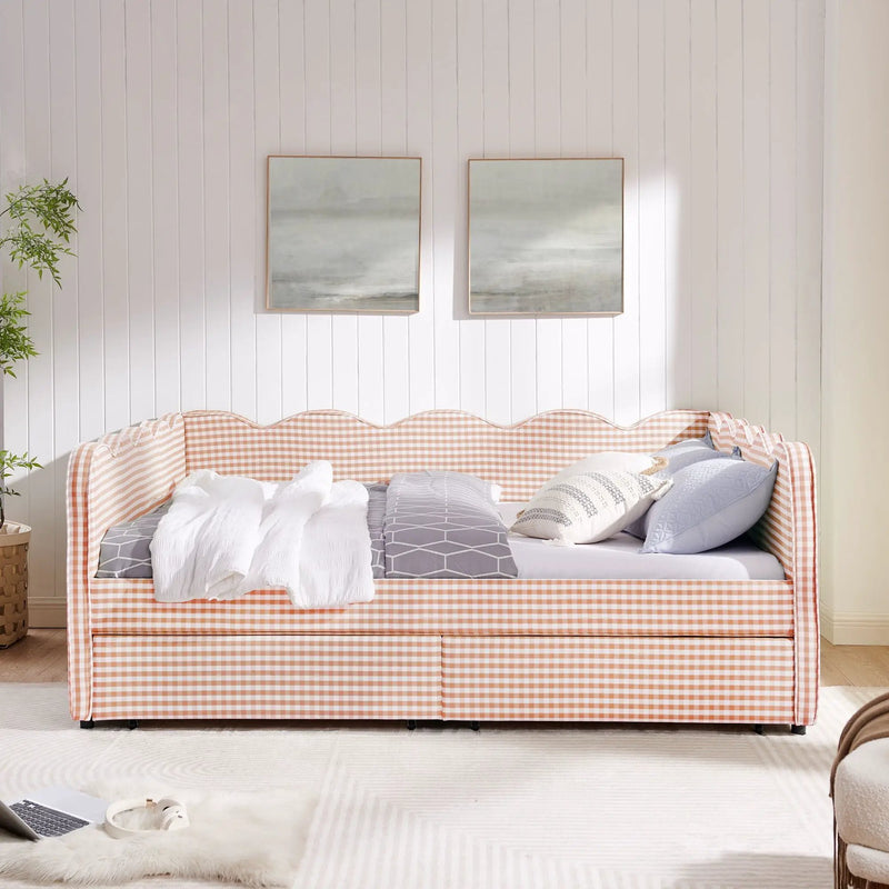 Gingham Daybed With USB Charging Port, Wave-Shaped Design by HouseOfZazla