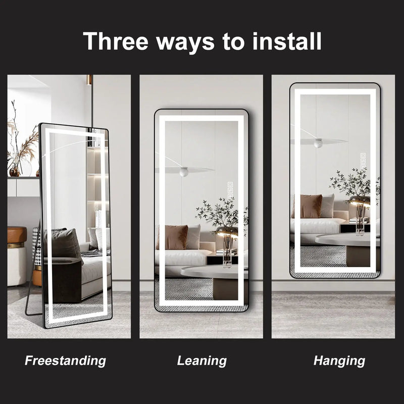 Full-Length Vertical Mirror With LED Light, Dimming Wall Mirror With Frame by HouseOfZazla