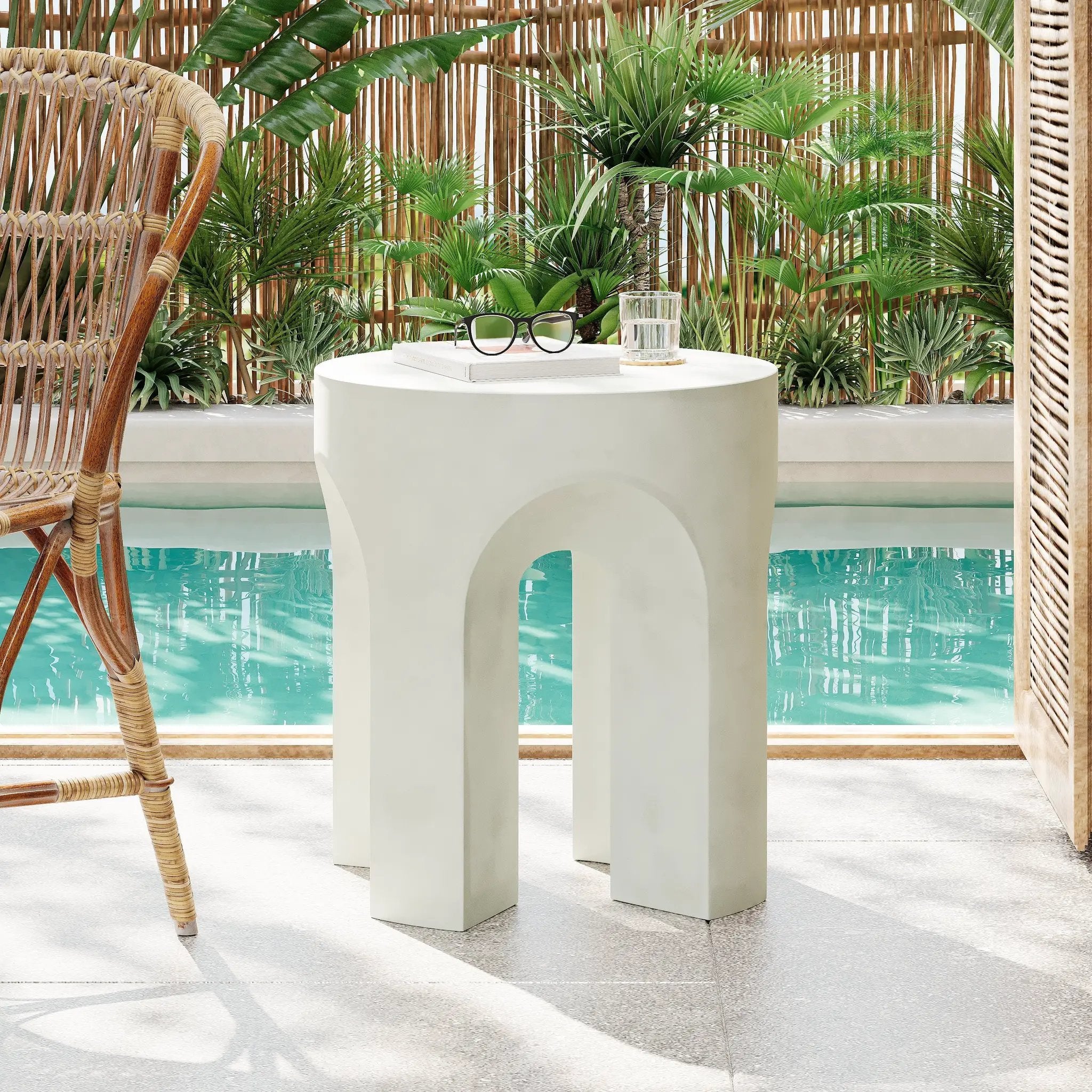 Outdoor MGO Round Top Side Table in Antique White by HouseOfZazla