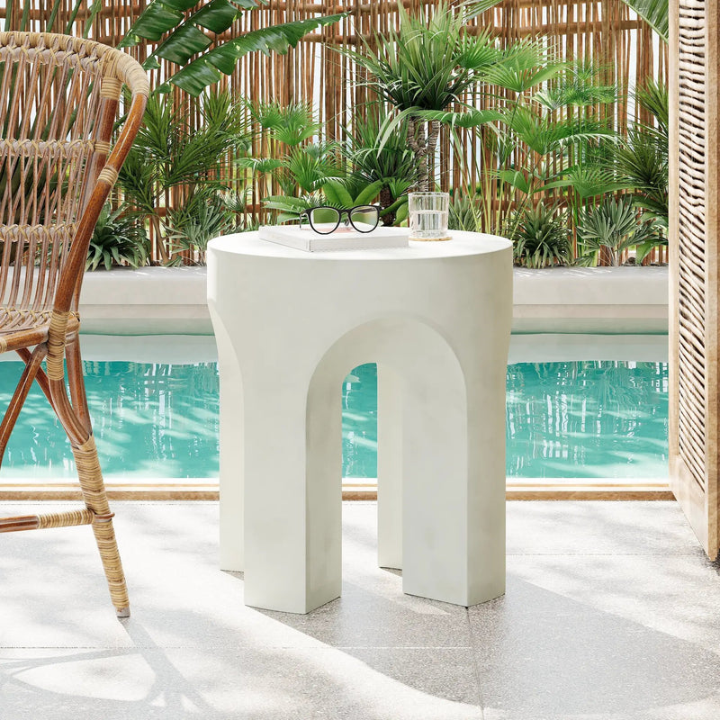 Outdoor MGO Round Top Side Table in Antique White by HouseOfZazla