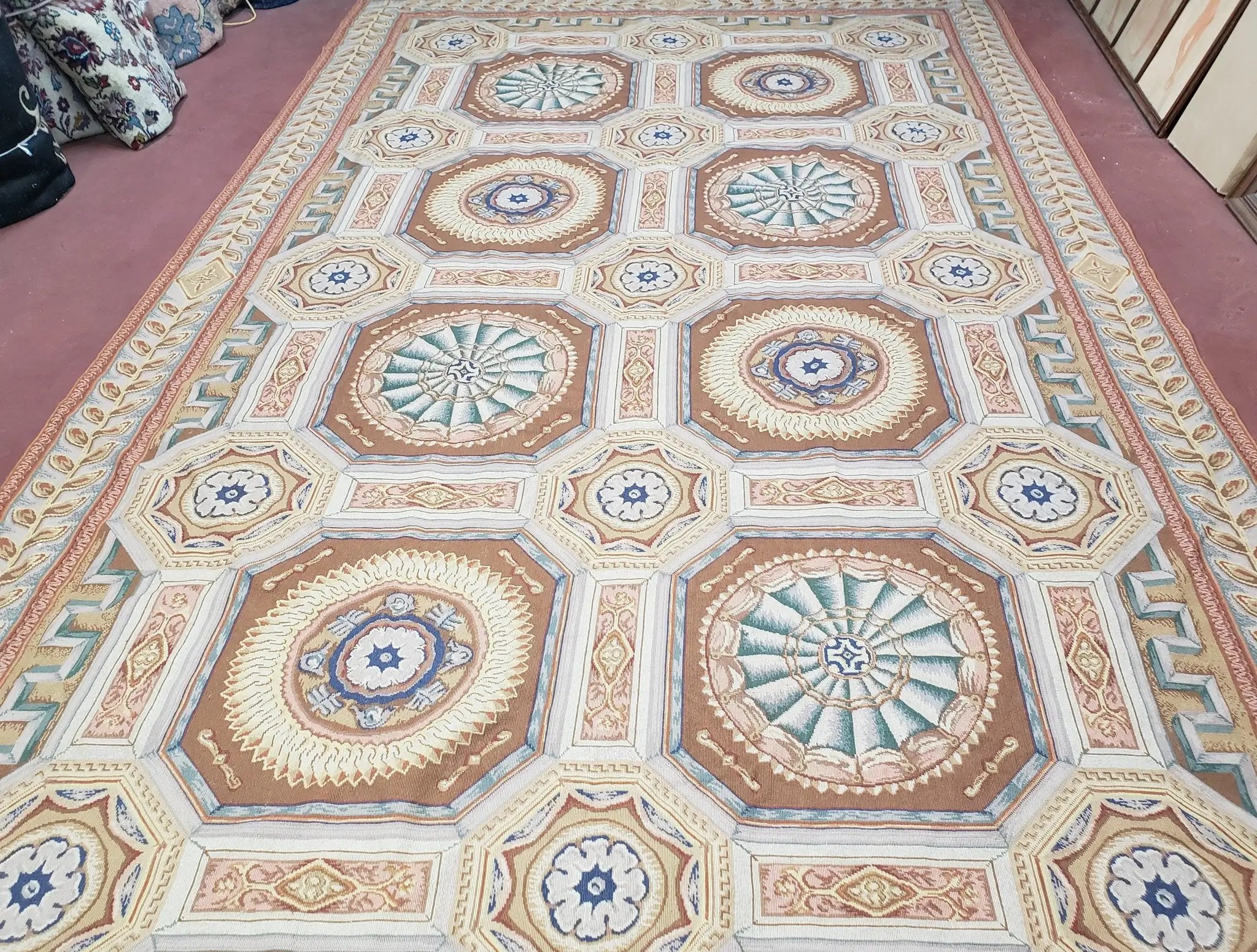New Chinese Needlepoint Rug 8x14 - 9x14, French European Panel Design, Elegant Dining Room Rug, Flatweave Hand Woven Carpet, Handmade, Wool by Jewel Rugs