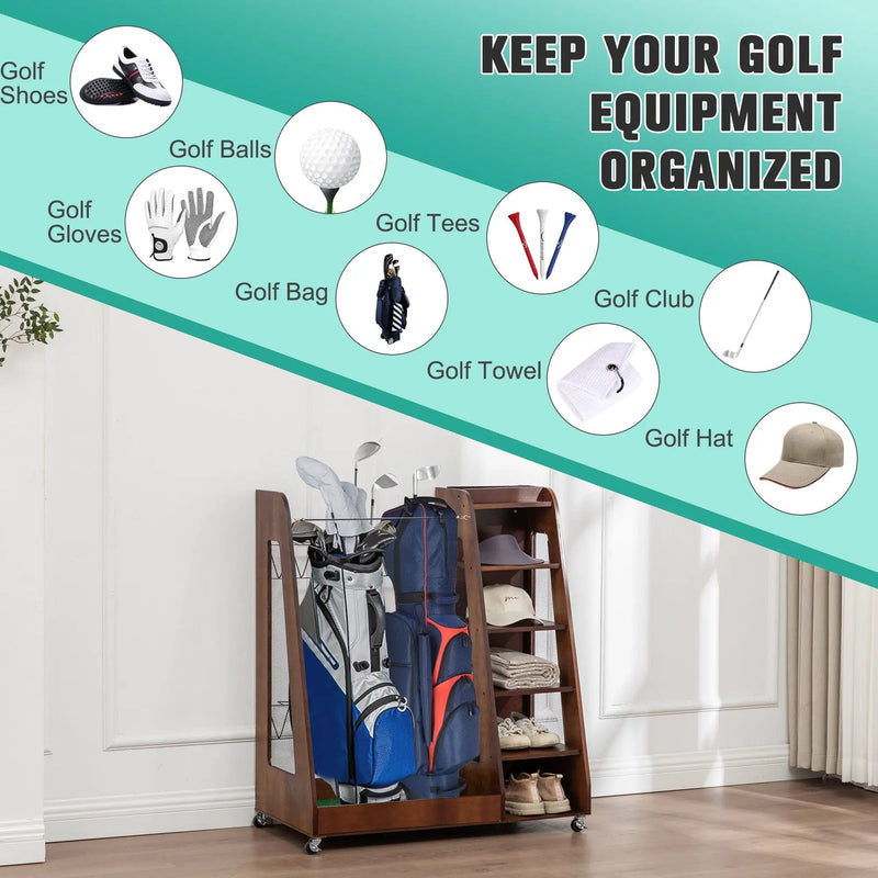 Premium Wooden Golf Bag Organizer for Garage by HouseOfZazla