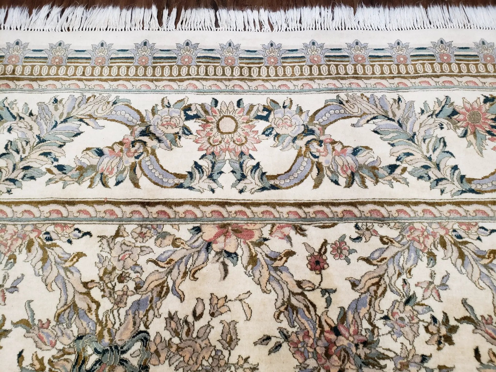 Pak Persian Floral Rug 11 x 12.6, Ivory, Very Fine, Hand Knotted by Jewel Rugs