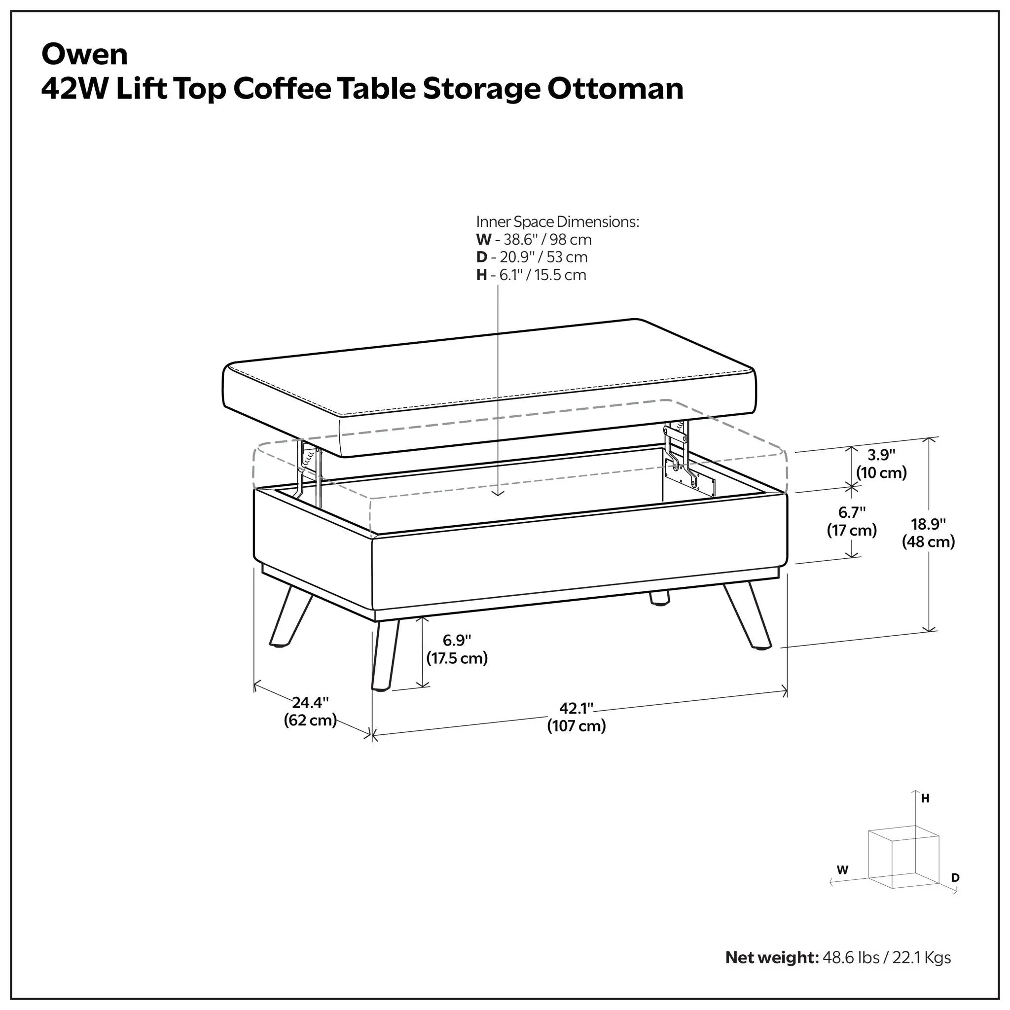 Owen - Lift Top Large Coffee Table Storage Ottoman, Mid Century Style by Unique Piece Furniture